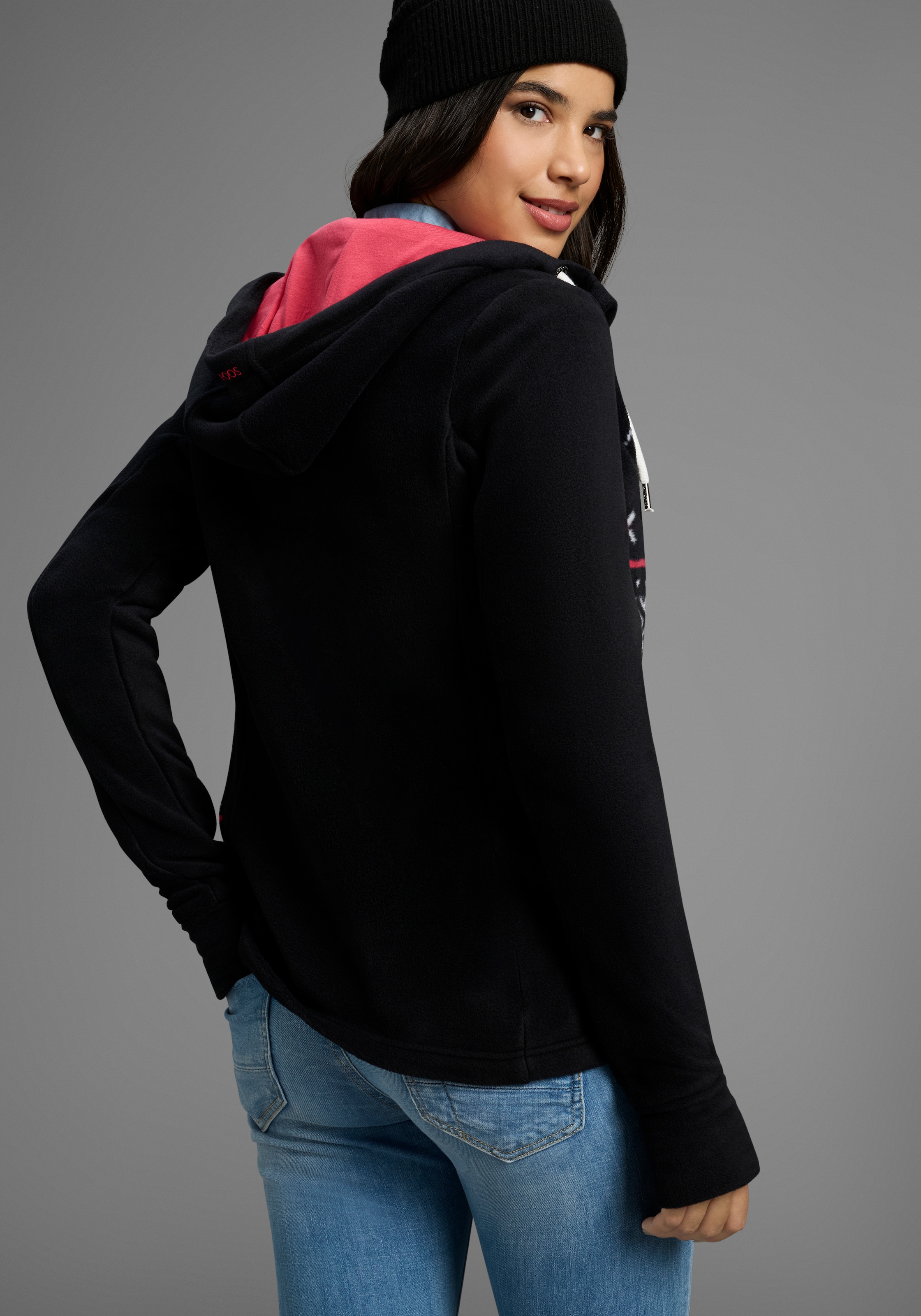 KangaROOS Fleecejacke, mit Kapuze, mit Norweger Muster und Kapuze