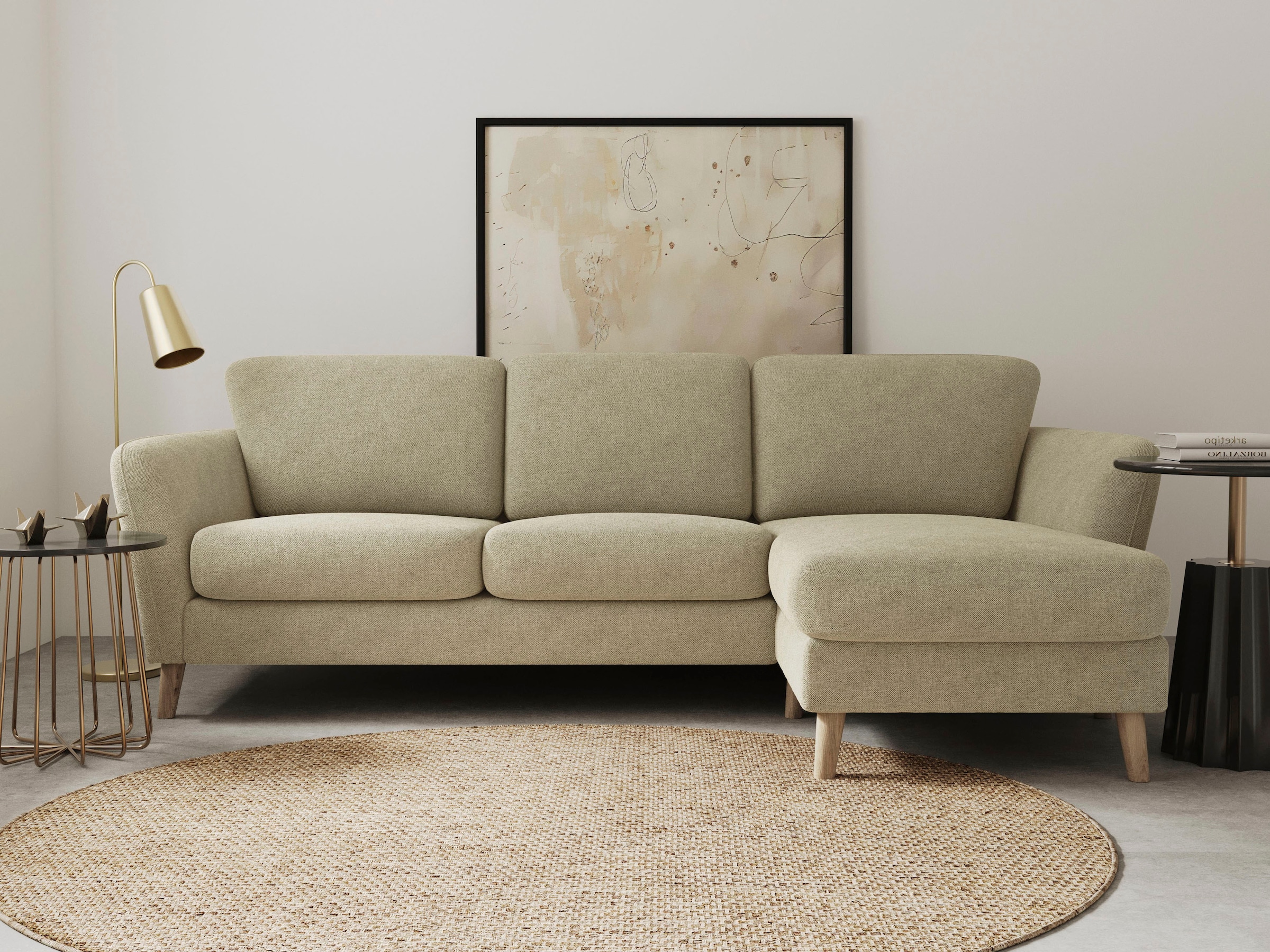 Image of Home affaire Ecksofa "MARSEILLE (242/152cm),L-Form, Rec. rechts/links" Massivholzbeine Eiche, Landhausstil, Wellenunterfederung