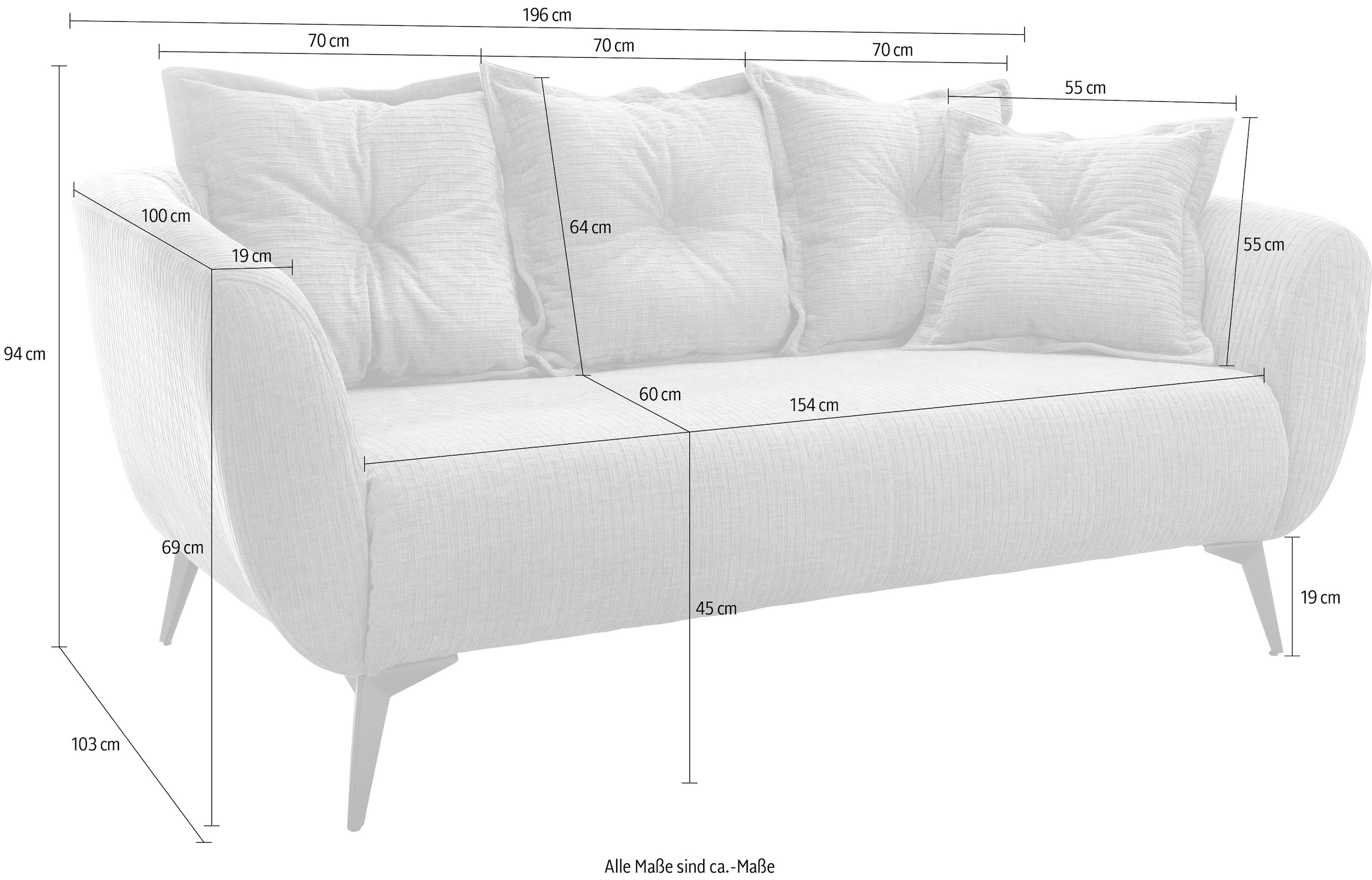 Home affaire 2,5-Sitzer »Baggio, Breite 196 cm zeitlos & elegant, bequem« schwarze Metallfüsse