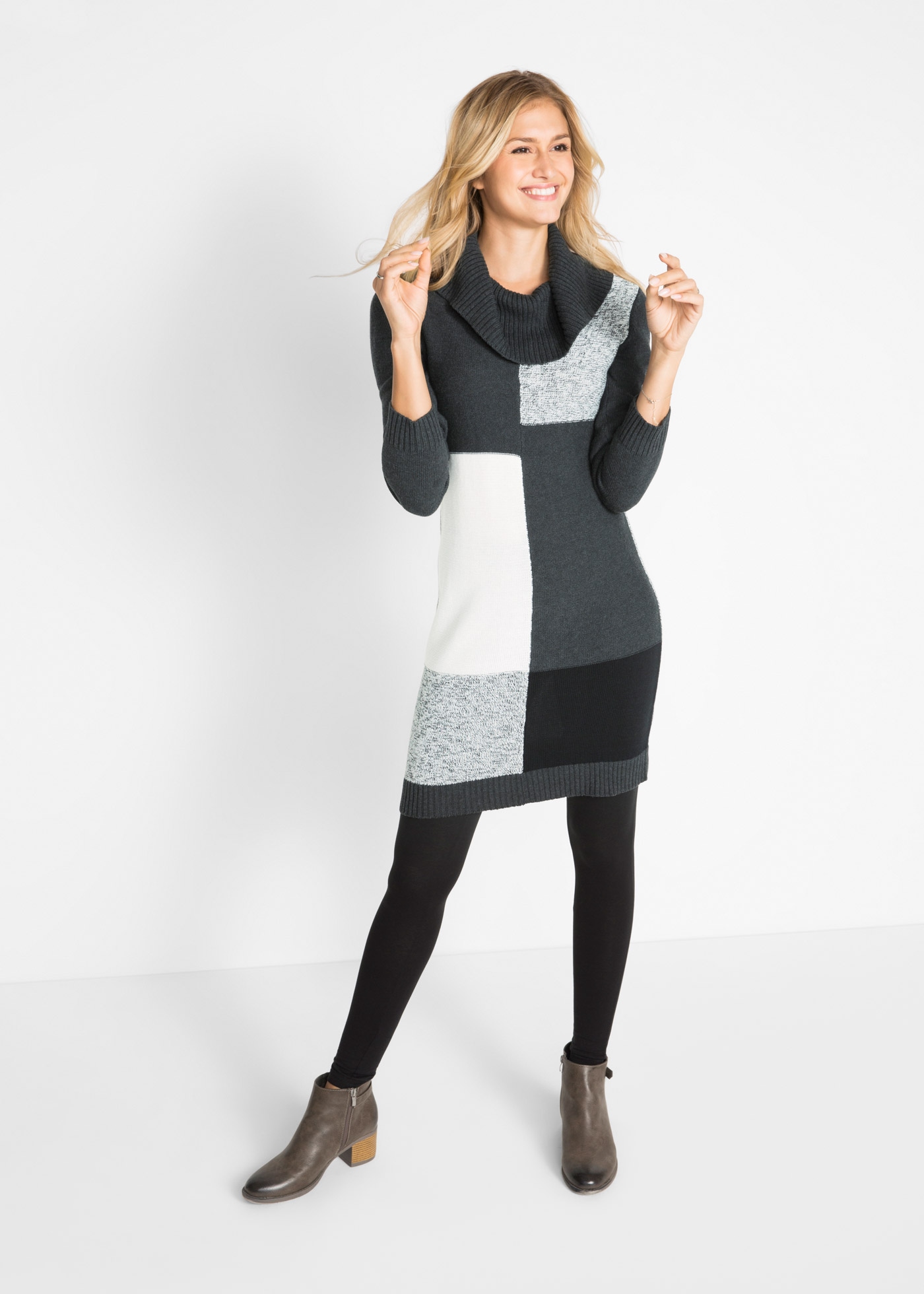 Image of bonprix Strickkleid für Alltag, aus Baumwolle und Polyacryl, figurbetonte Passform