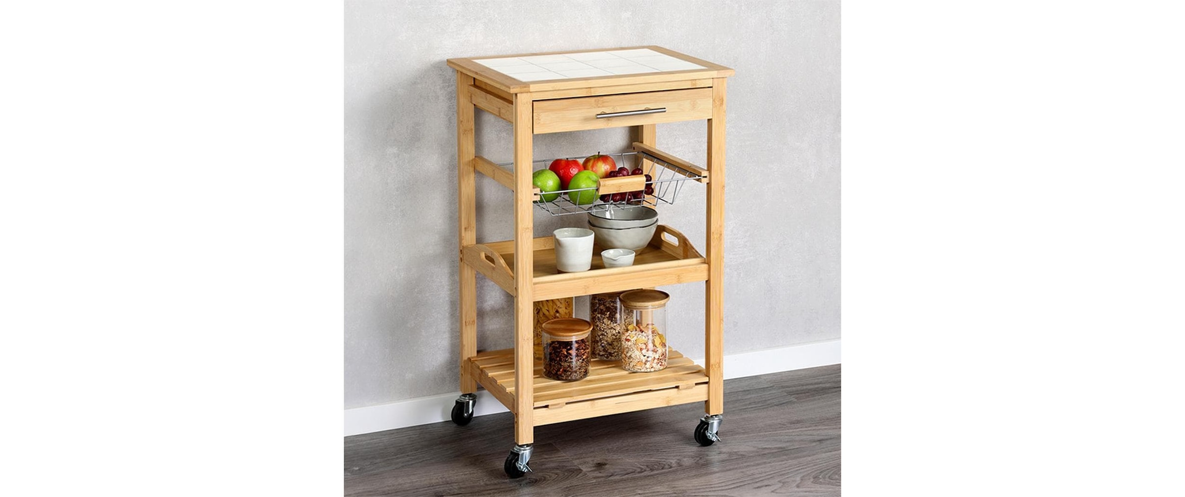 KESPER® Chariot de cuisine »Bambus, mit abnehmbarem Tablett und Gemüsekorb«