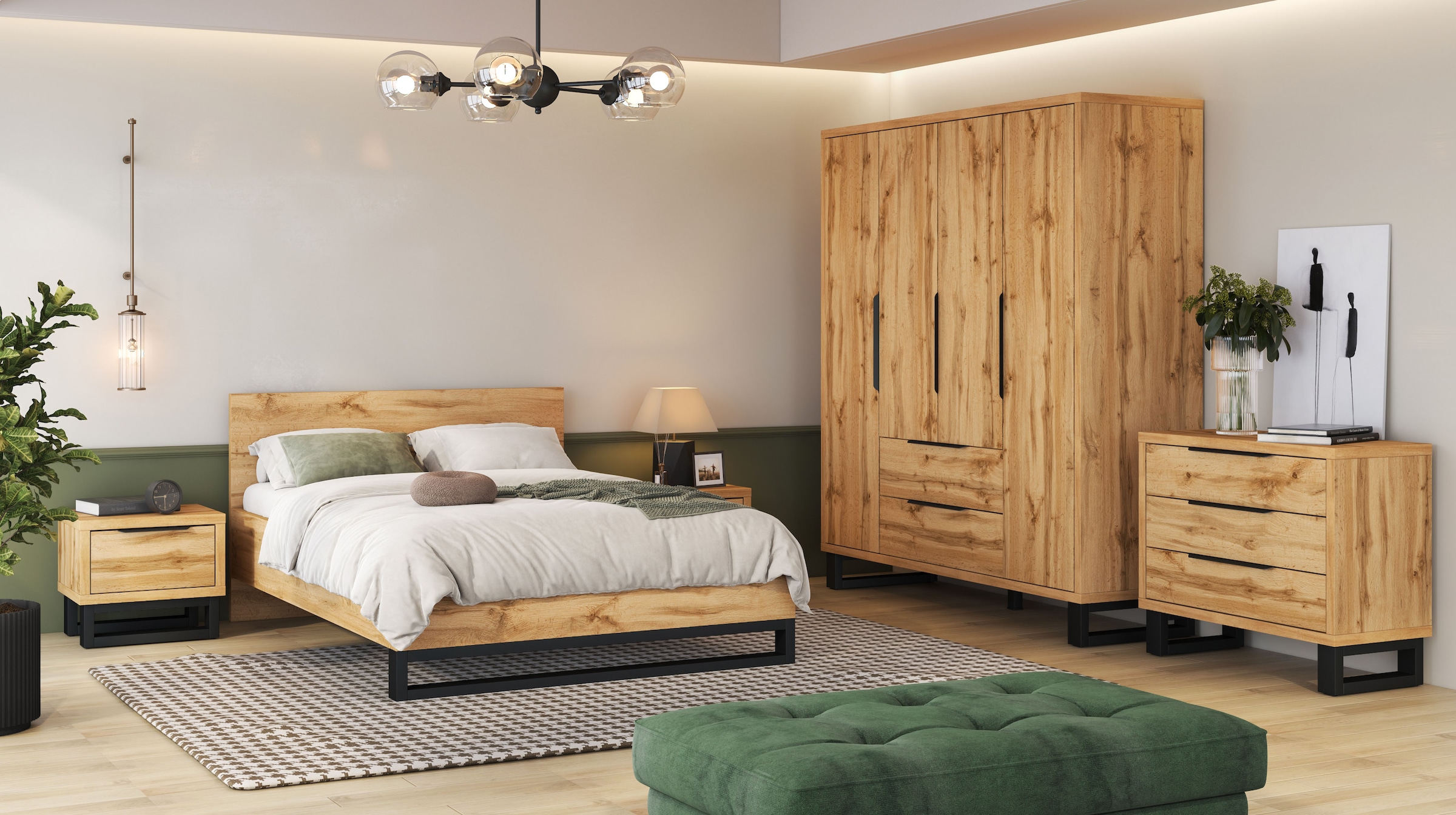 Home affaire Nachtkommode »Bronne, Breite 55 cm, Nachttisch mit 1 Schublade«, Moderner Nachtschrank, Metallgriff, Füsse in Kufenform