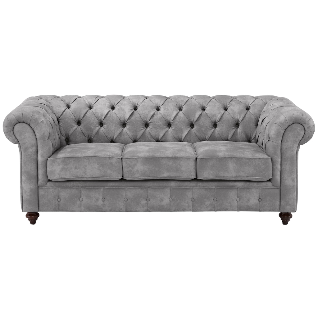 Home affaire Chesterfield-Sofa »Chesterfield 3-Sitzer B/T/H: 198/89/74 cm«, mit hochwertiger Knopfheftung, auch in Leder