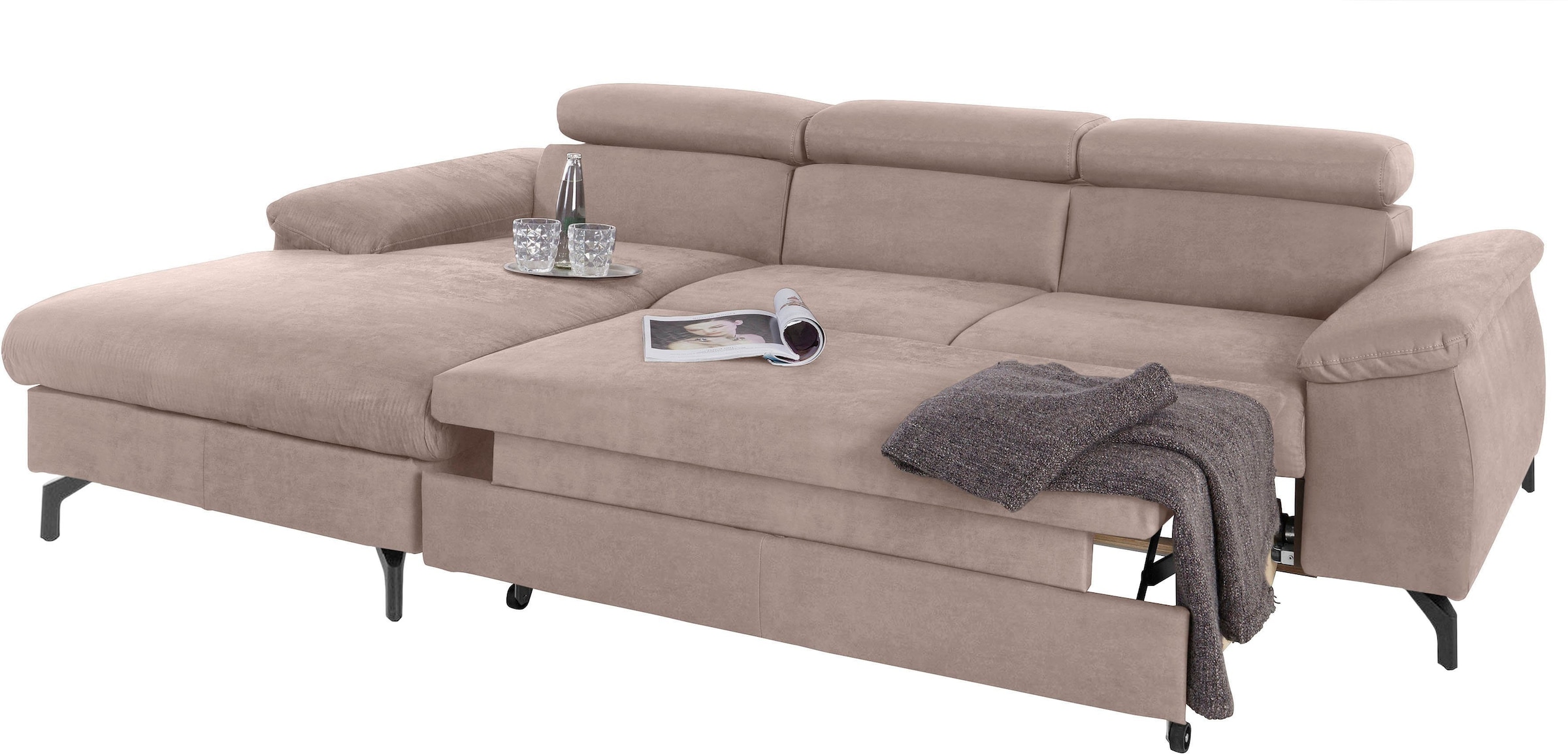 COTTA Polstergarnitur »Komaris L-Form«, (Set), Set bestehend aus: Ecksofa mit Kopfteilverstellung & Hocker
