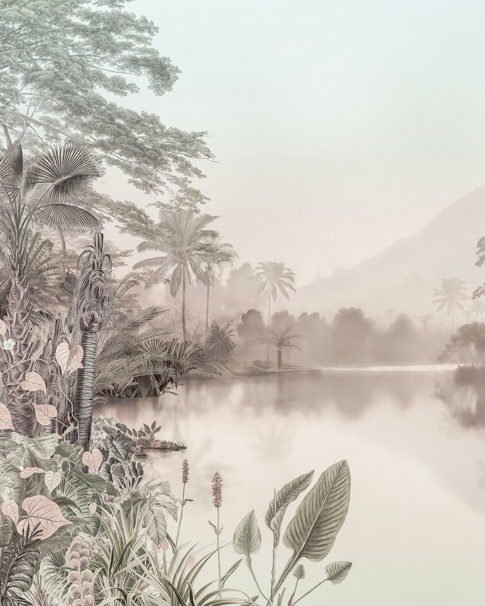 Image of Komar Vliestapete "Digitaldruck Vlies - Lac des Palmiers - Grösse 200 x 250 cm" bedruckt glatt Wohnzimmer, Schlafzimmer