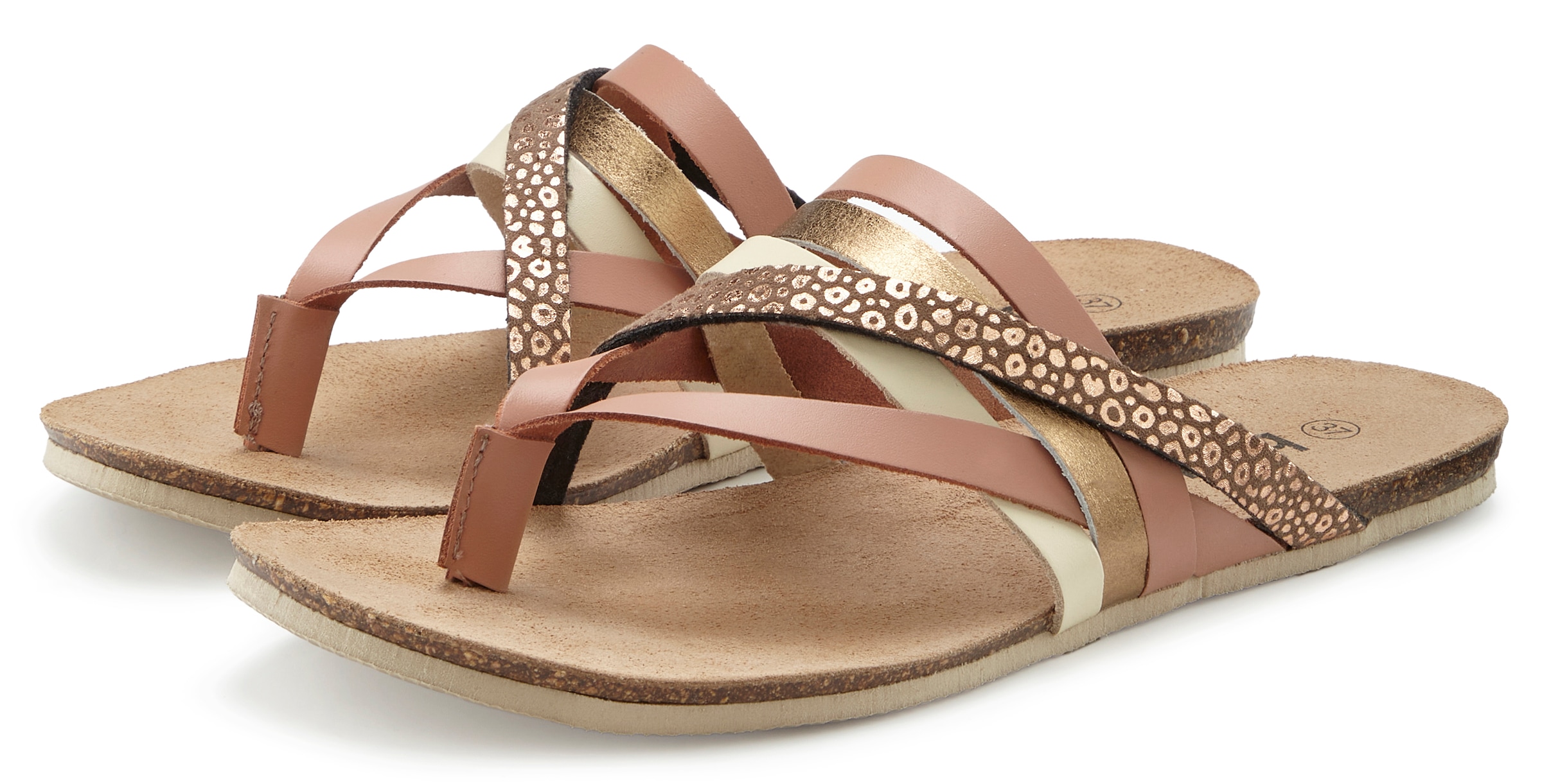 Image of Beachtime Zehentrenner "Pantolette, Mule, Sommerschuh, Sandale, offener Schuh," aus Leder mit raffinierten Riemchen