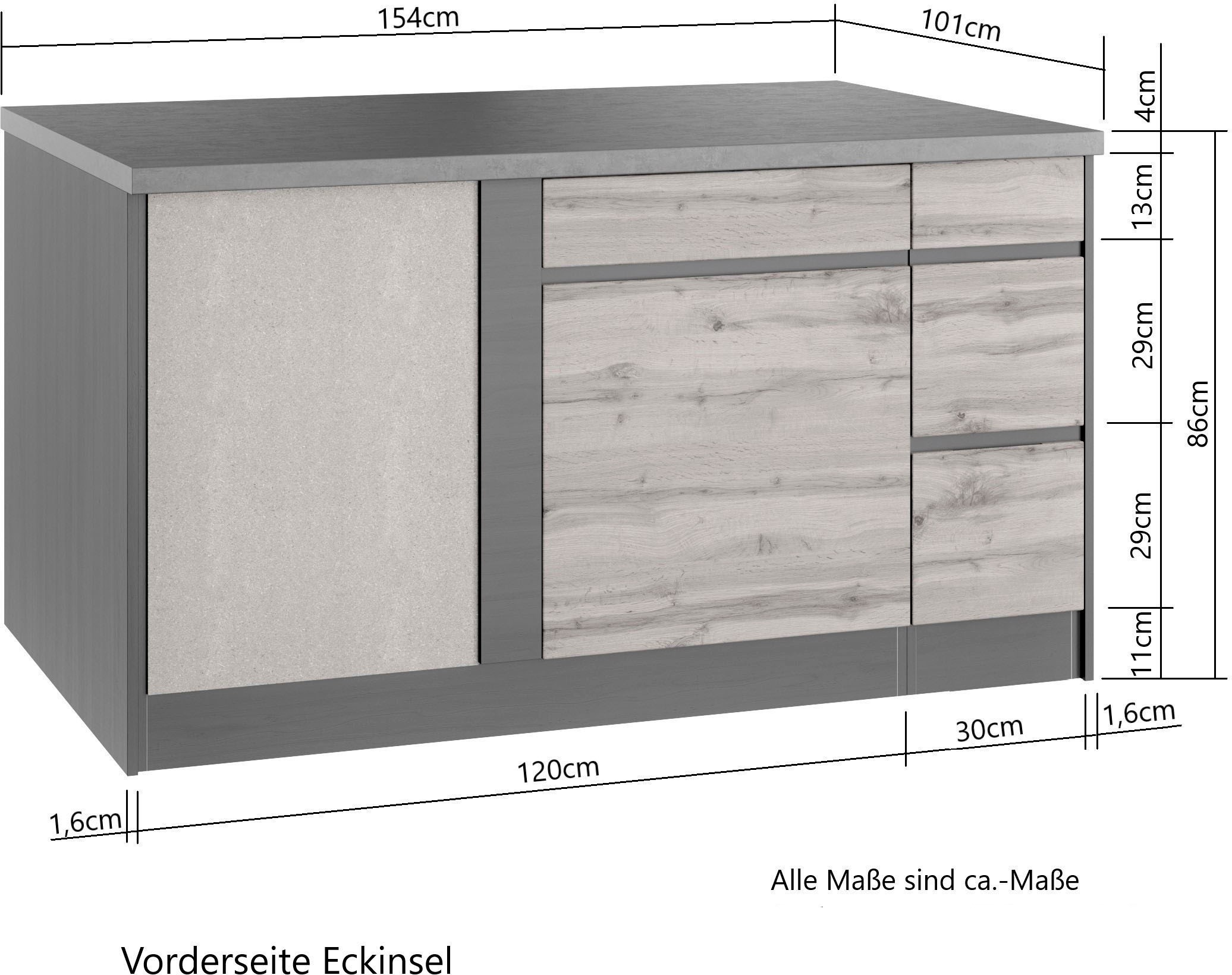KOCHSTATION Cuisine d'angle »KS-Riesa« Largeur d'installation 490/153 cm, sans appareils électriques