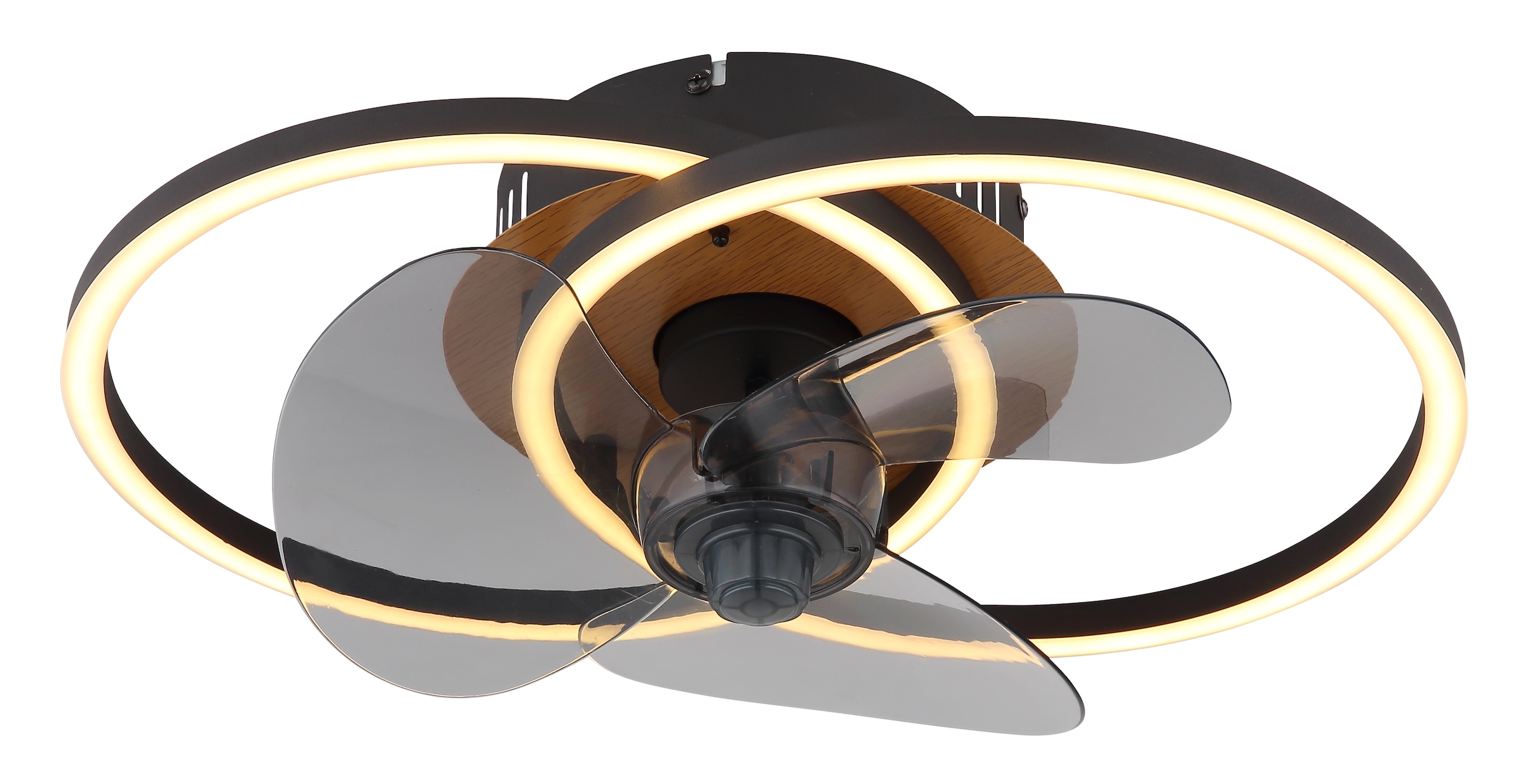 GLOBO LIGHTING Plafonnier »KAREN« Module LED 1 cuis blanc chaud - blanc froid ventilateur de plafond, lampe de plafond, ventilateur moderne, aspect bois