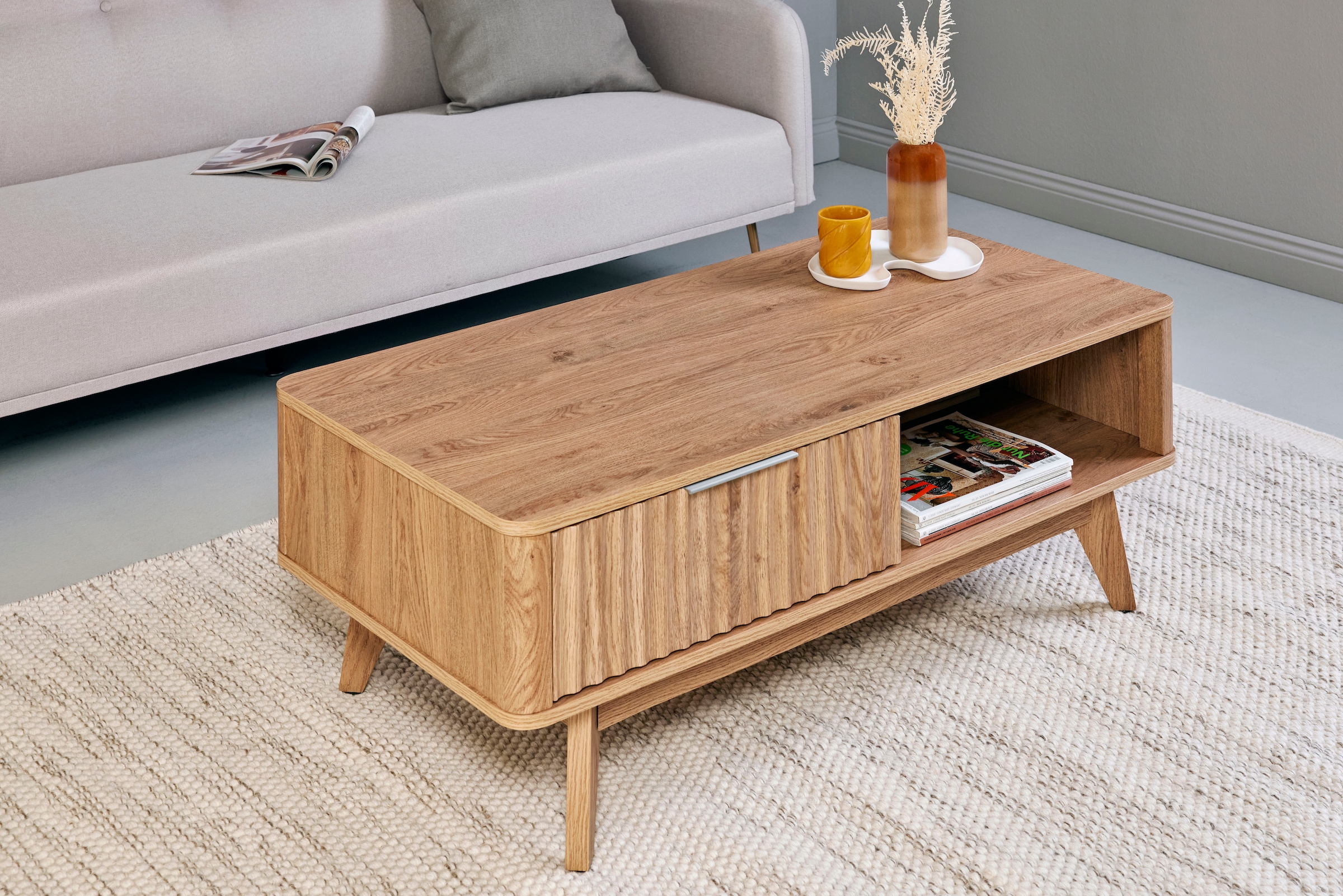 Jahnke Couchtisch »WAVE COFFEE SK« 1 Stk. tlg. Couchtisch, Retro-Stil, Stauraum, Fronten in raffiniertem Wellendesign