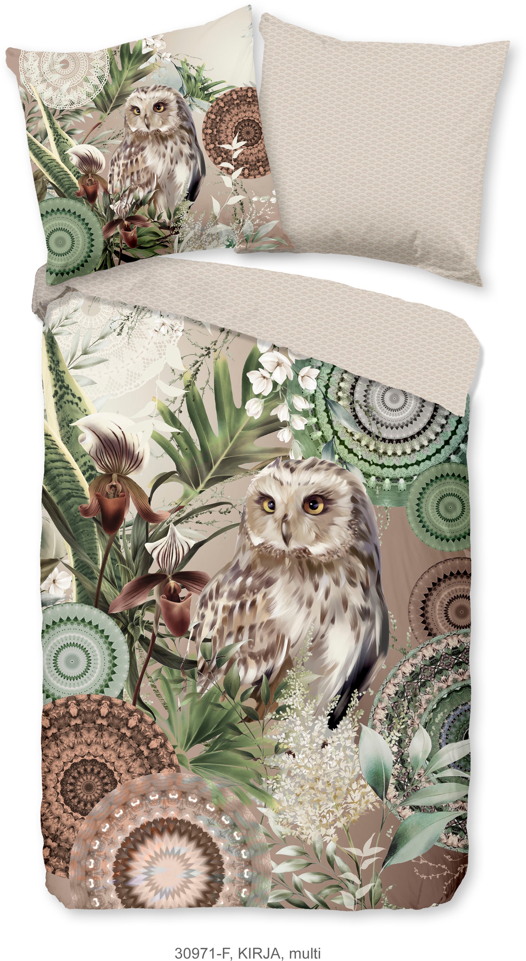 hip Wendebettwäsche »Kirja«, Biber, 135x200, Warm, Weich, Wendeoptik, Reissverschluss, Eule, Sand
