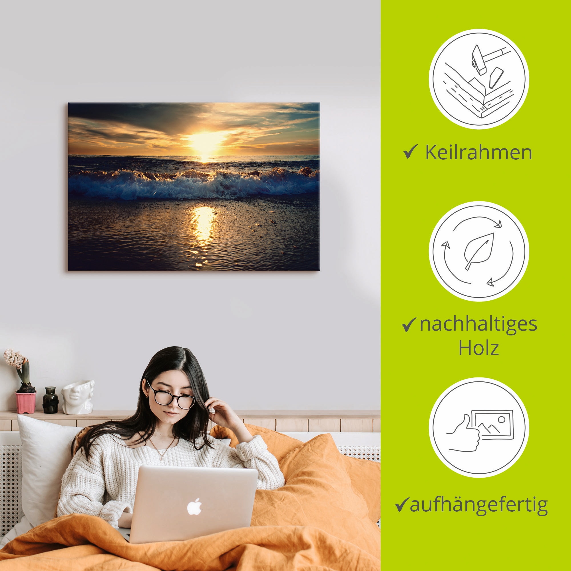 Artland Tableau sur toile »Sonnenuntergang am Meer« 1 cuis tlg. auf Holzrahmen gespannt