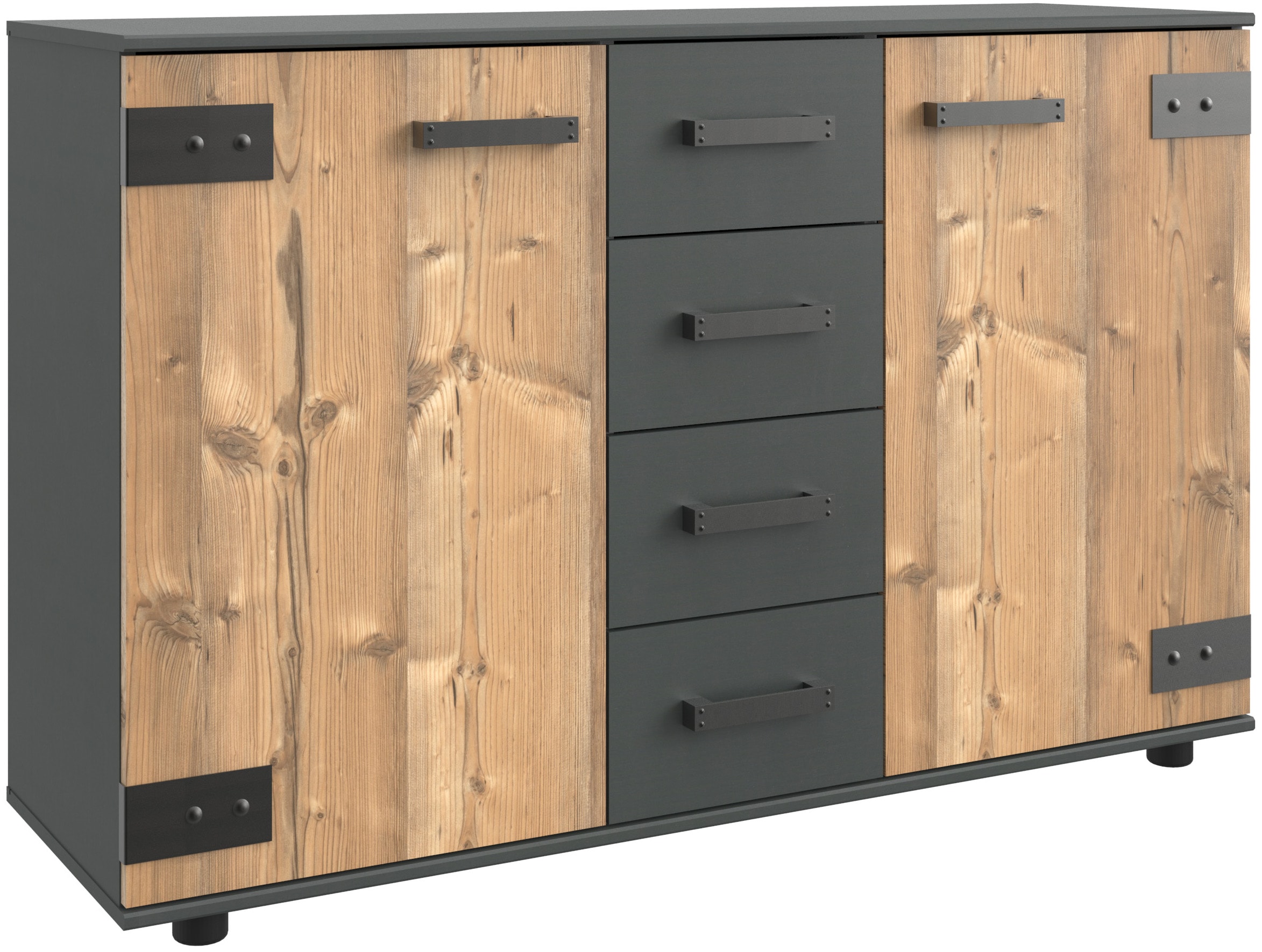 Wimex Kombikommode »Stockholm Sideboard Kommodenschrank«, rustikale Optik Industrial-Look, 2-türig mit 4 Schubladen