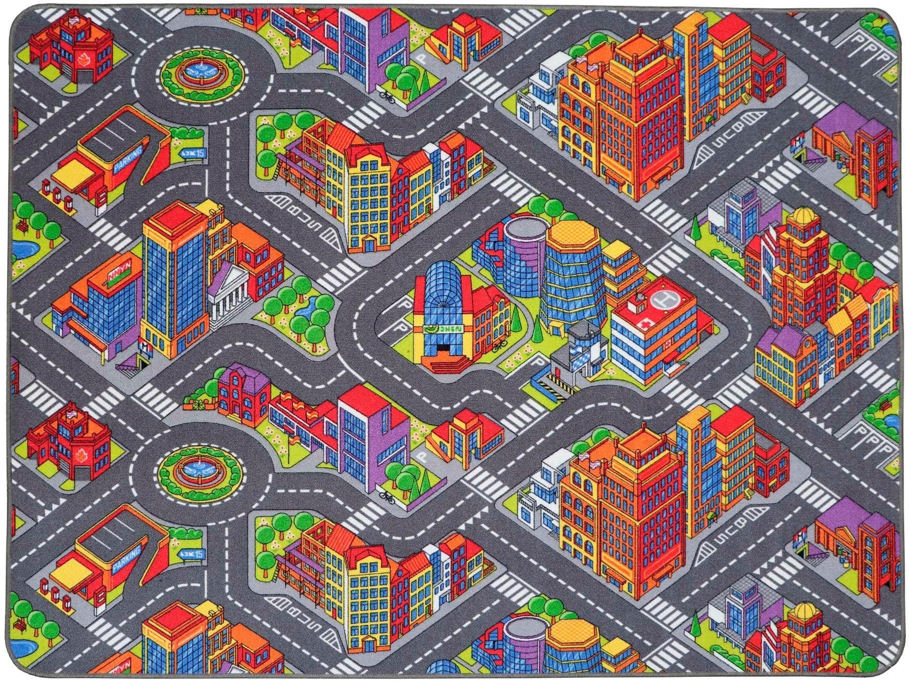 Image of Primaflor-Ideen in Textil Kinderteppich "Spielteppich BIG CITY, Made in Belgium" rechteckig 5 mm Höhe Strassen-Teppich, Strassenbreite ca. 9 cm, Kinderzimmer