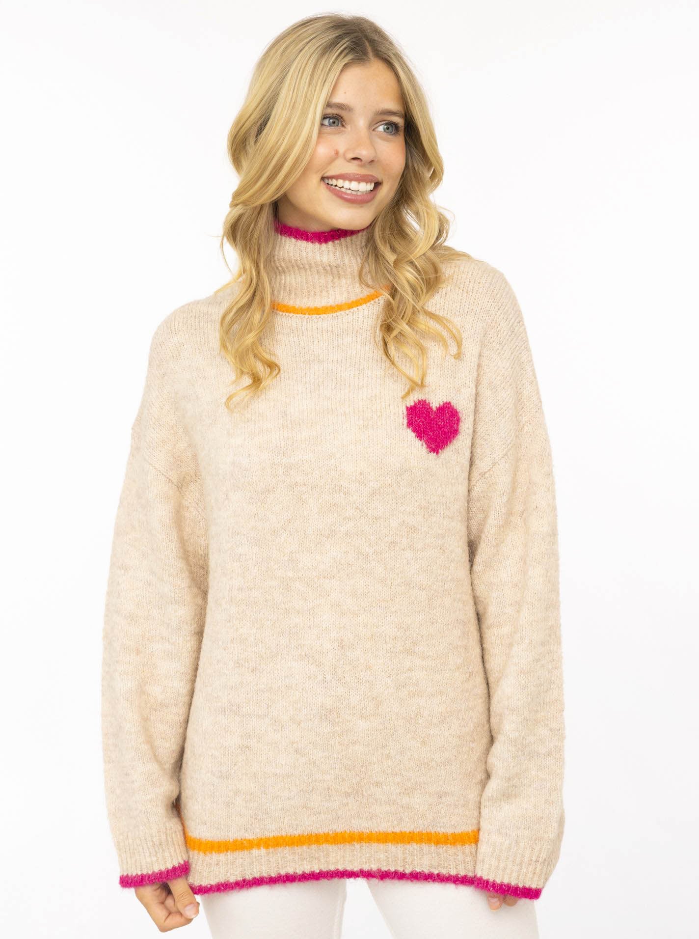 Zwillingsherz Stehkragenpullover »"Heart"« mit Herz und farbigen Streifen, hoher Kragen, oversize