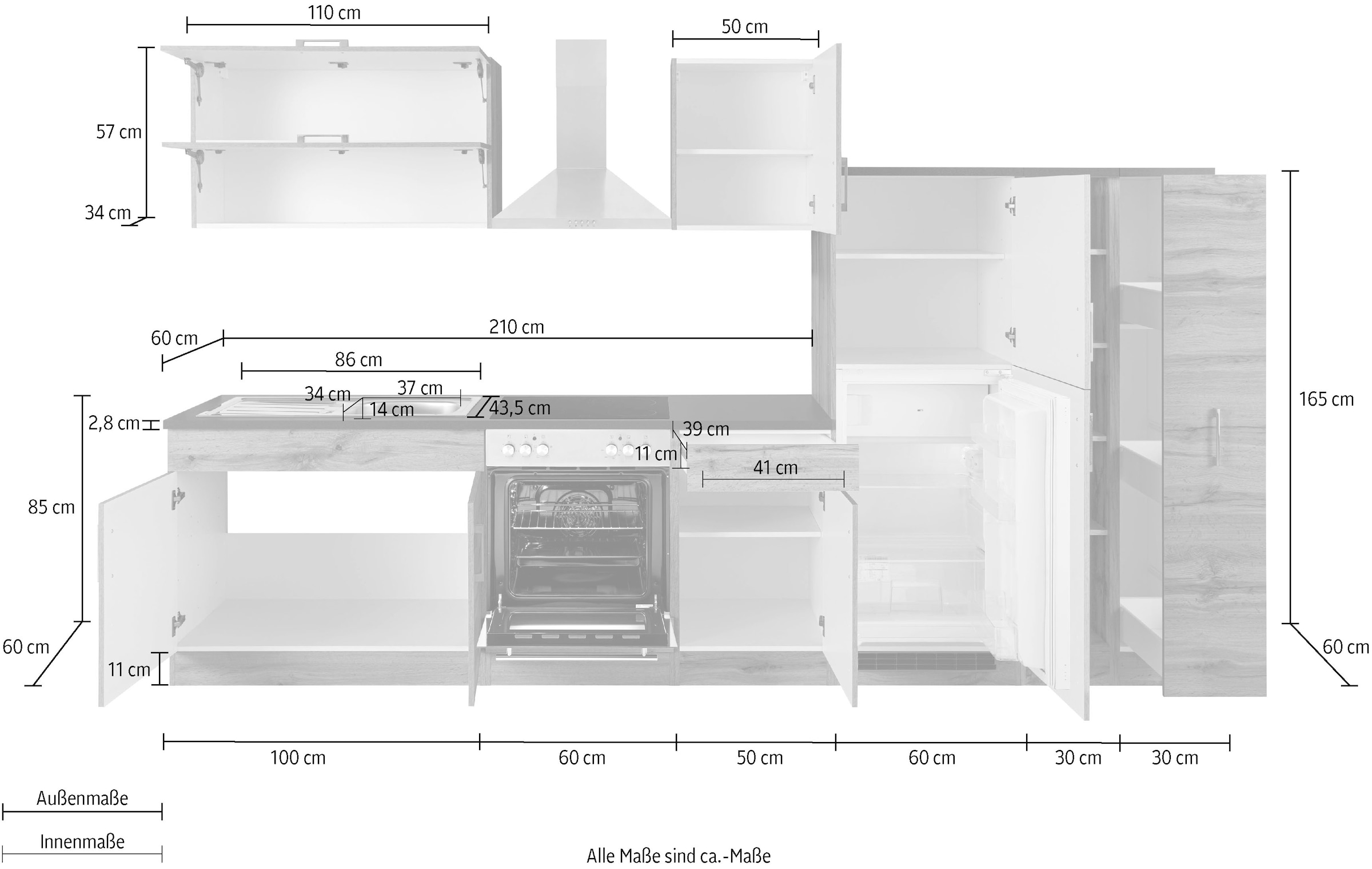 KOCHSTATION Kitchenette »KS-Colmar« sans appareils électriques, largeur 330 cm