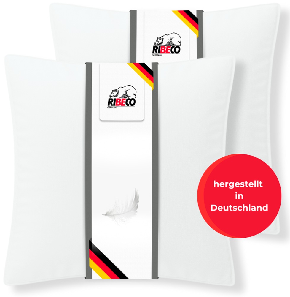 Image of RIBECO Federkissen "Johanna Kopfkissen 1-tlg. oder 2-tlg.: 40x80 cm, 80x80 cm erhältlich" Füllung: 90Federn10Daunen Bezug: Baumwolle 2 Stk. tlg. Kissen mit DOWNPASS zertifiziert und Made in Germany