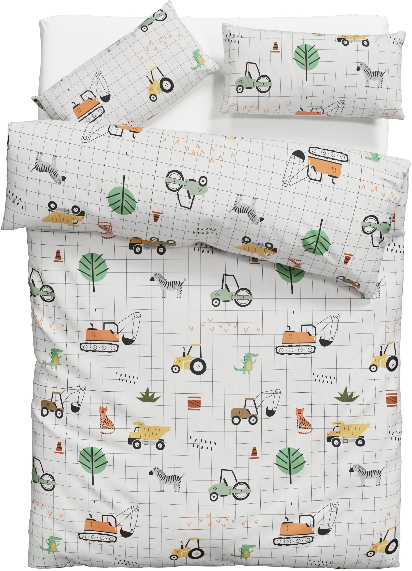 GOODproduct Linge de lit pour enfants »CUDDLEE« 2 in vielen Designs: Dino,Einhorn,Weltraum,Baustelle,Herz,Trecker,Safari