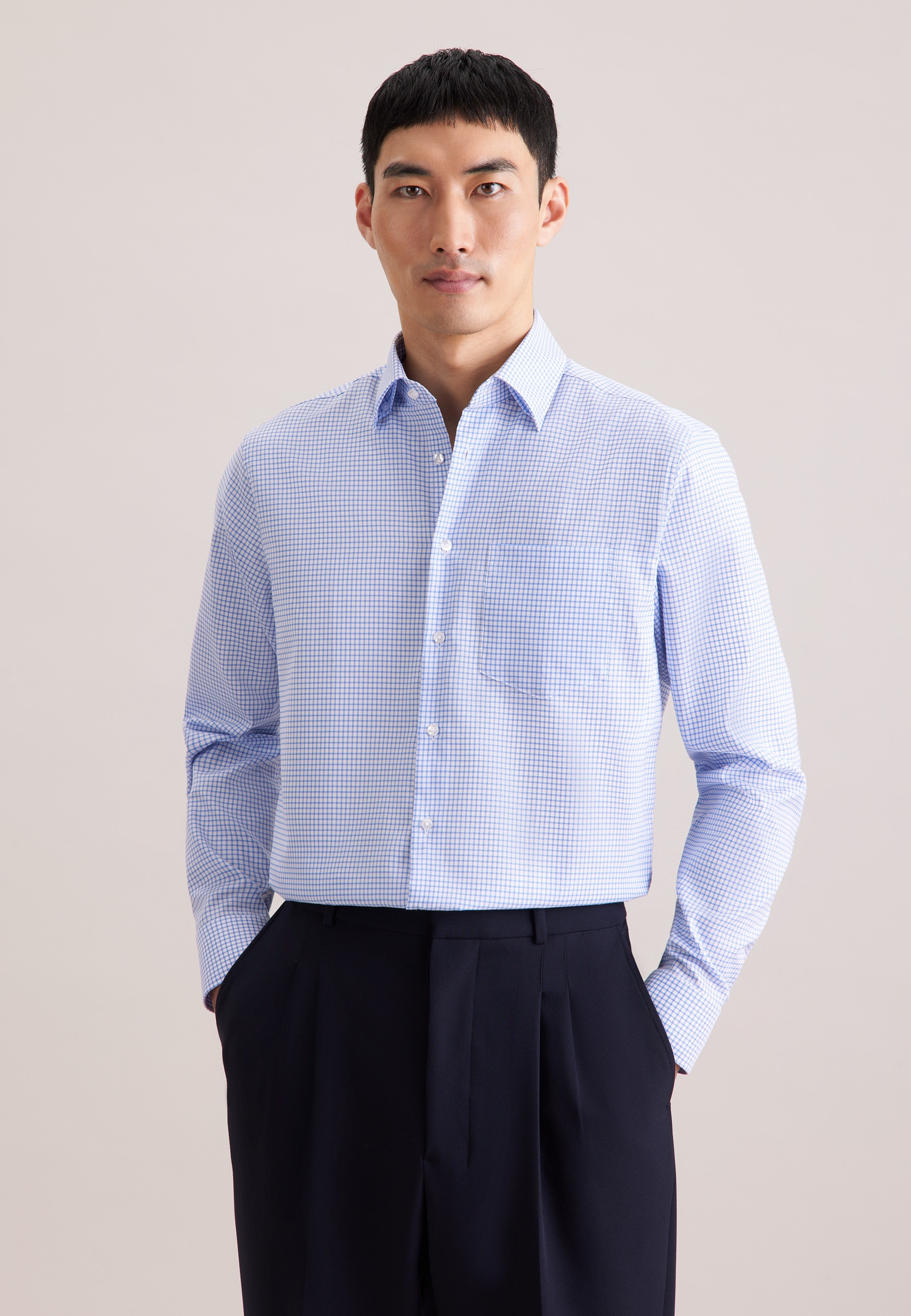 seidensticker Businesshemd »Schwarze Rose« Regular 1/1 Covered-Button-Down-Kragen Karo