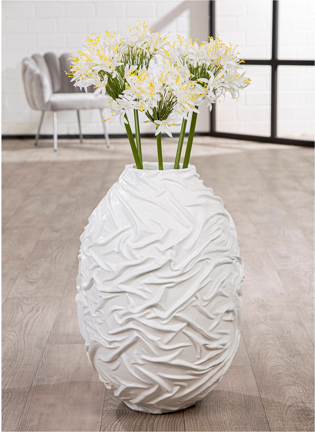 GILDE Bodenvase »Bodenvase organisch Drapes weiss«