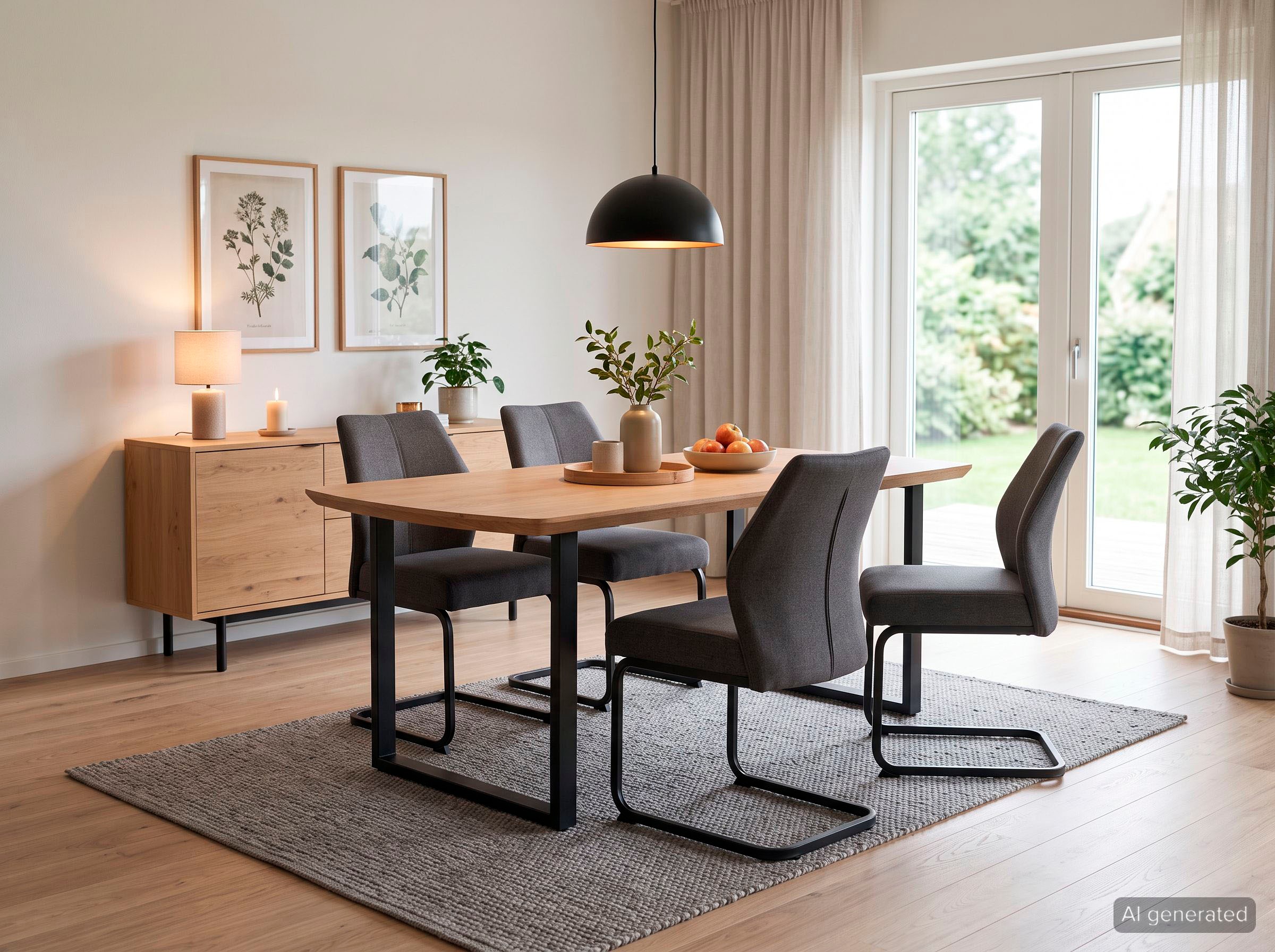 Image of HELA Essgruppe "Wandsbek, 5tlg. Esstisch plus 4 Stühle, Echtholzfurnier" Set, 5 tlg. Tisch Echtholz furniert, Schweizer Kante, Stuhl mit Federkorb