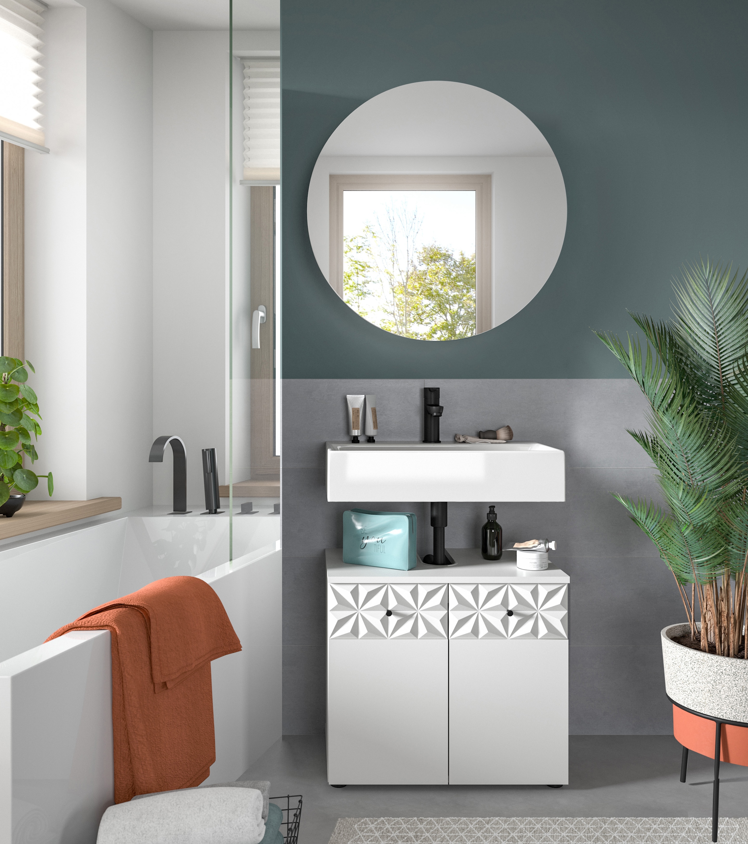 INOSIGN Ensemble de salle de bains »VICENZA, TOPSELLER!, Breite 60cm, 2-teilig, mit Ornamentabsetzung« best. aus: Waschbeckenunterschrank und Spiegelschrank, 