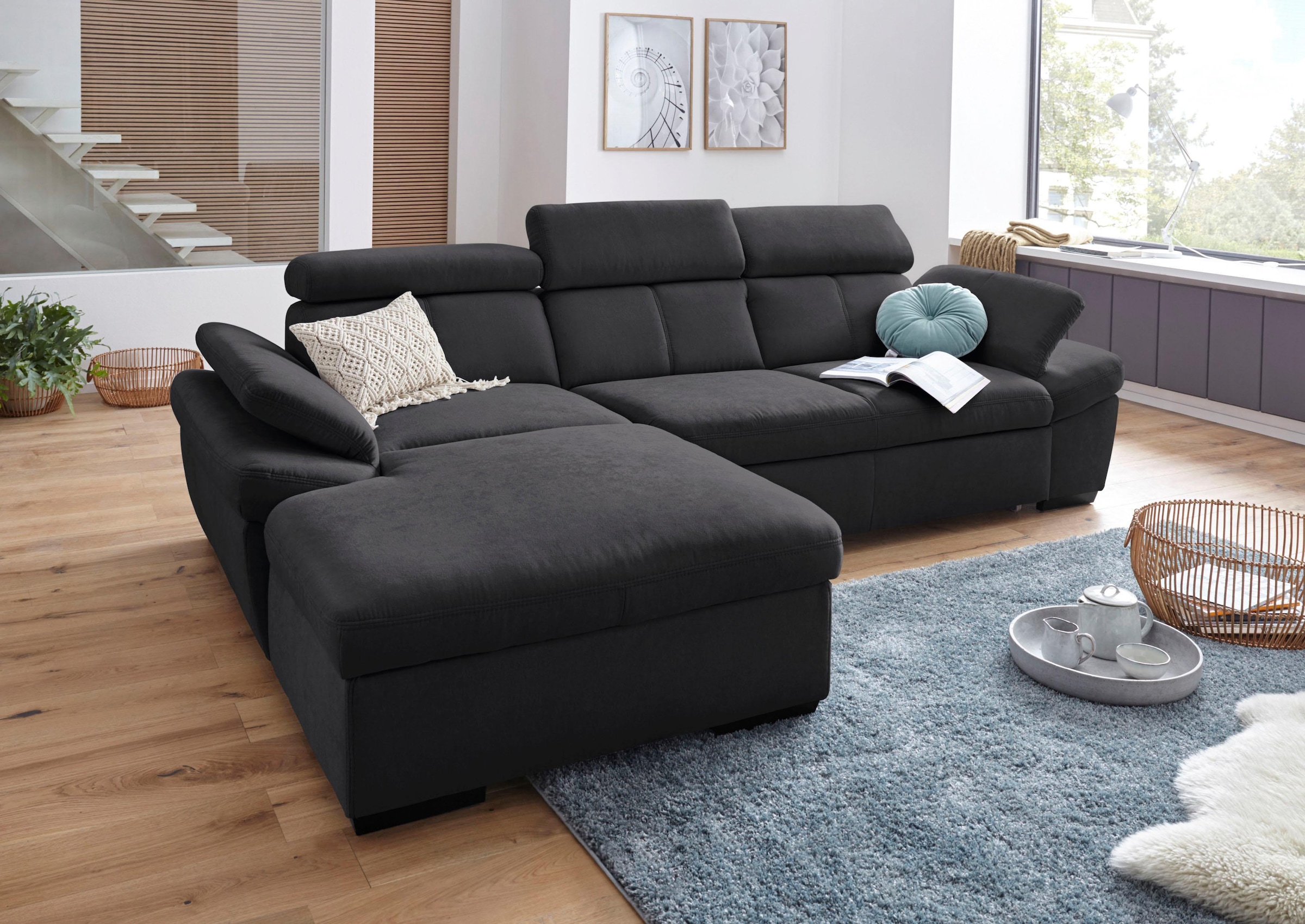 Image of exxpo - sofa fashion Ecksofa "Salerno, inkl. Arm-& Kopfteilverstellung, bequem, Breite 280cm, L-Form" wahlweise mit Bettfunktion und Bettkasten, tolle Detailverarbeitung