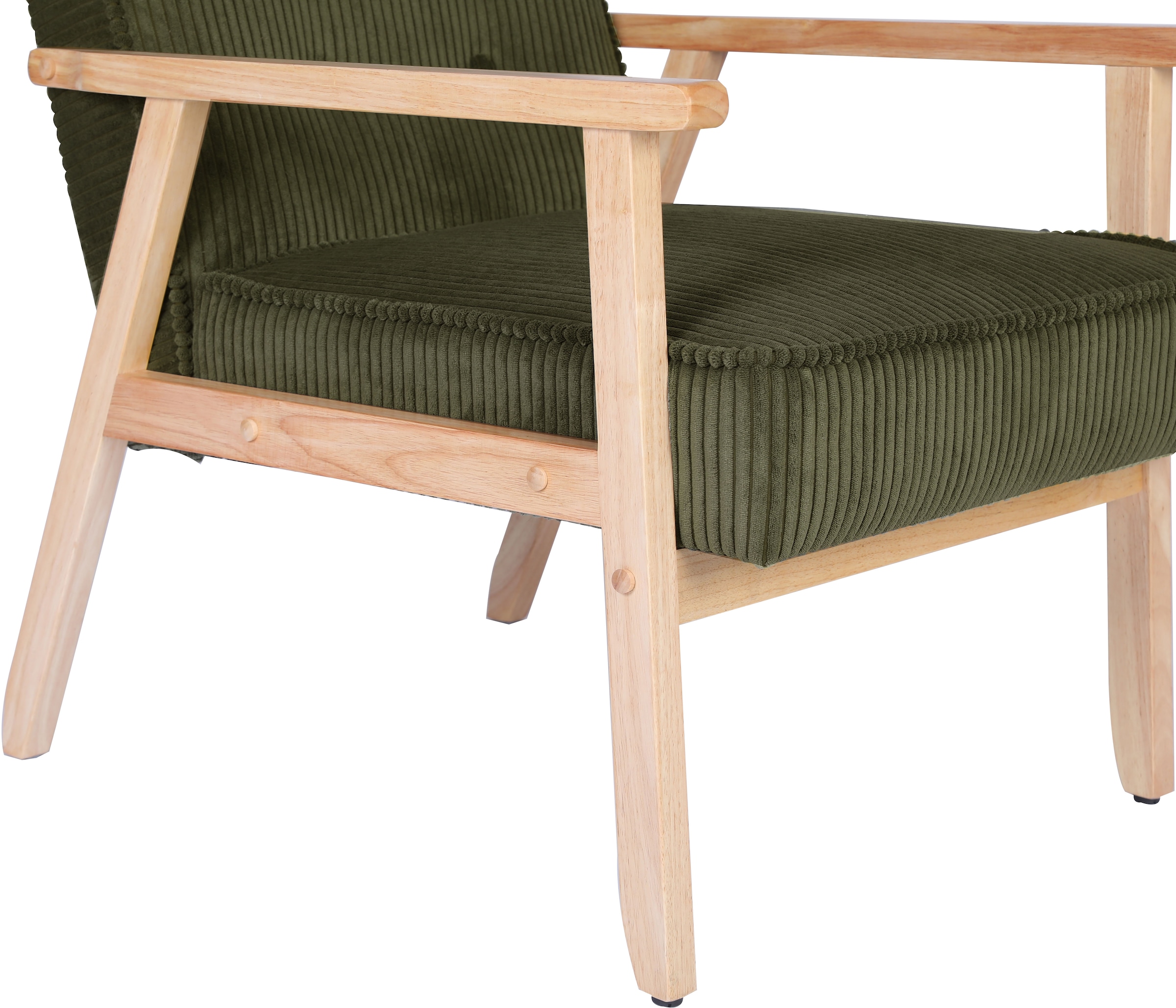 Home affaire Fauteuil lounge »MENONRI mit Armlehnen aus Massivholz« Relaxsessel, Lese-Sessel, Cocktailsessel in Cord und Webstoff