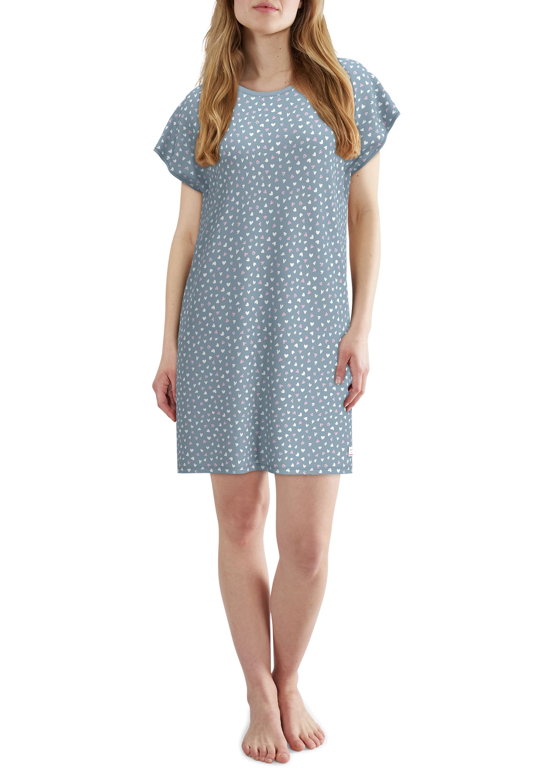 TOM TAILOR Chemise de nuit avec motif, longueur genou, manches courtes, encolure ronde, mélange coton