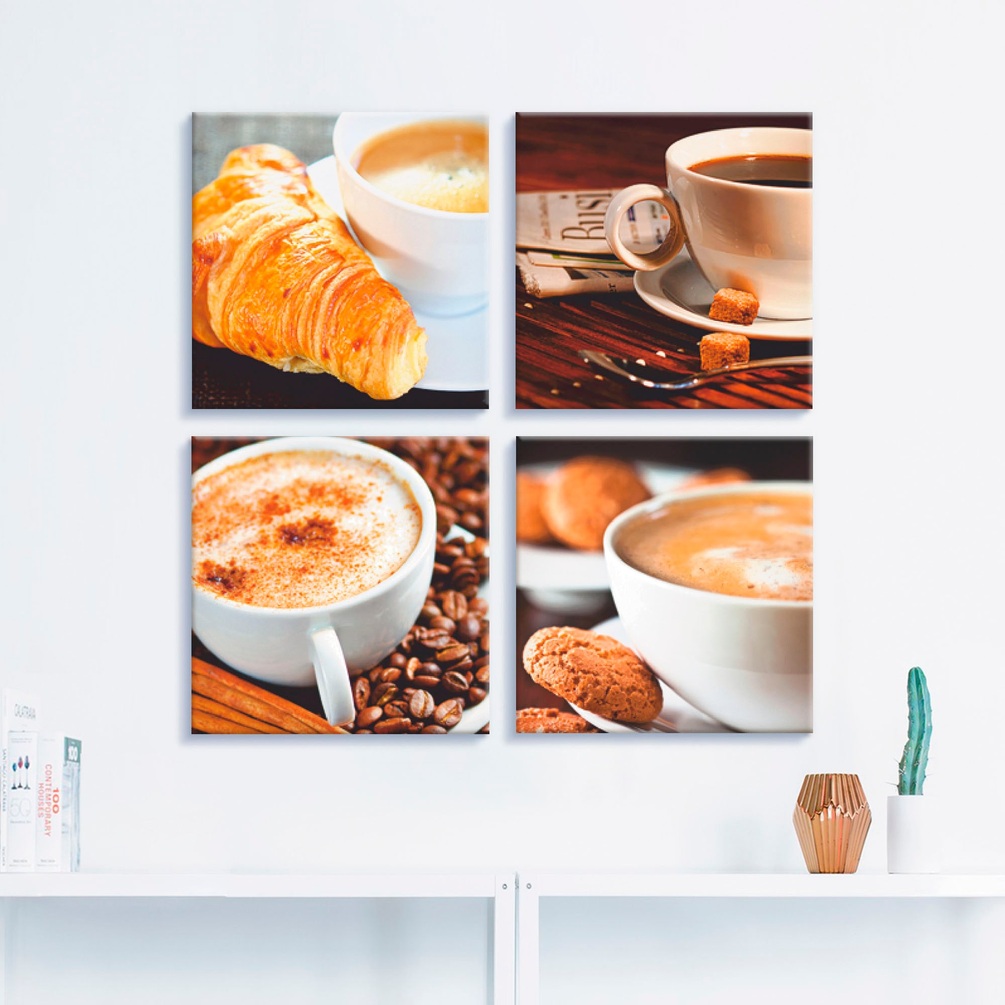 Artland Leinwandbild »Kaffeetassen und verschiedene jetzt Milchkaffee«, Grössen 4er Set, Zeitung, Getränke, St.), kaufen (4