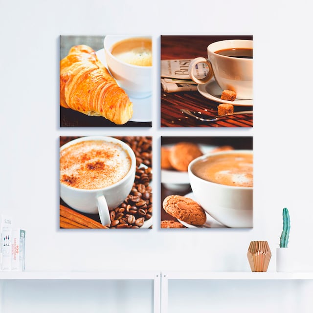 Artland Leinwandbild »Kaffeetassen und Zeitung, Milchkaffee«, Getränke, (4  St.), 4er Set, verschiedene Grössen jetzt kaufen