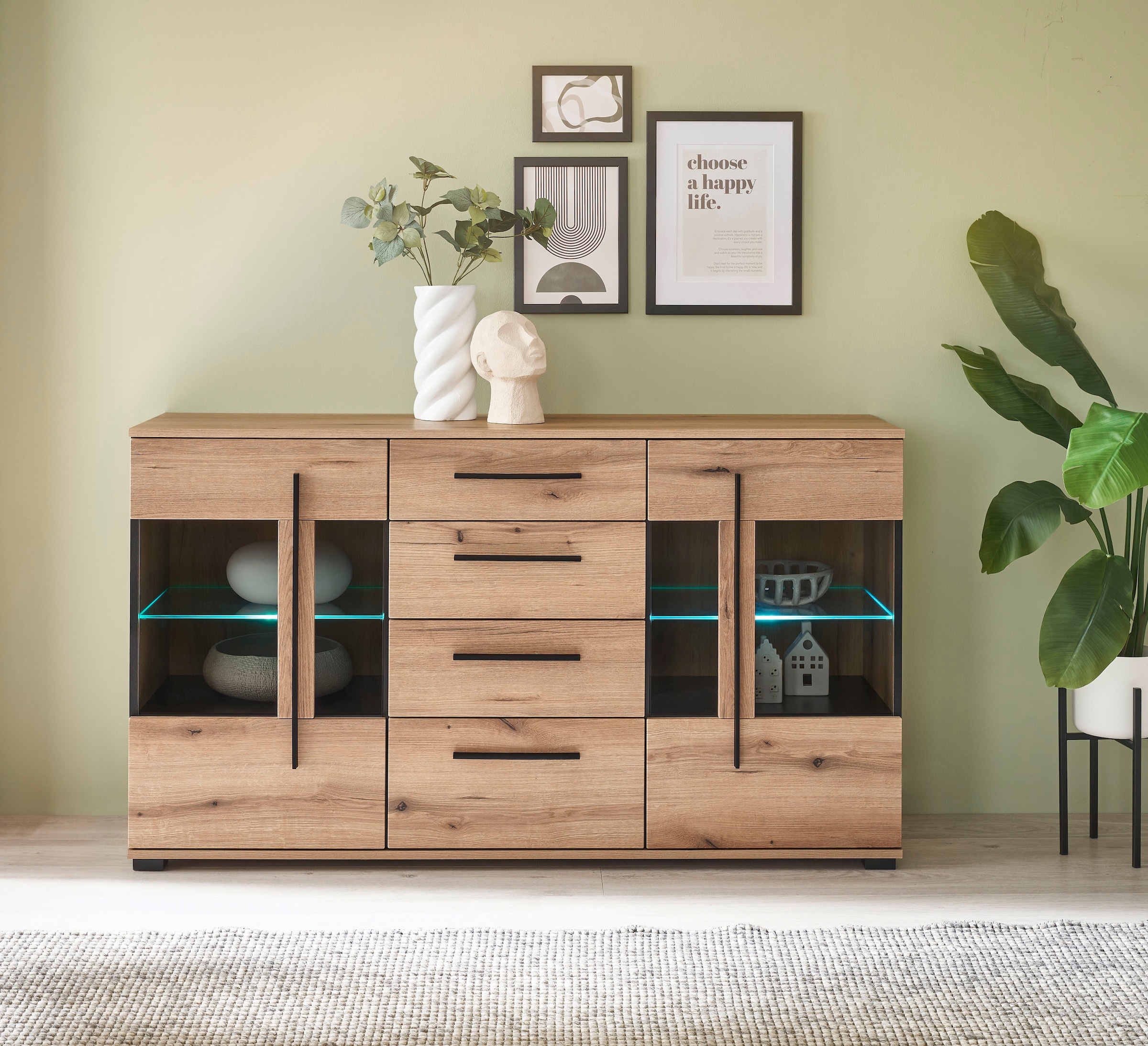 INOSIGN Sideboard »Cantara, moderner Schrank, Kommode in Eiche Evoke oder weiss«, schwarze Stangengriffe, ausreichend Stauraum, vielseitig einsetzbar