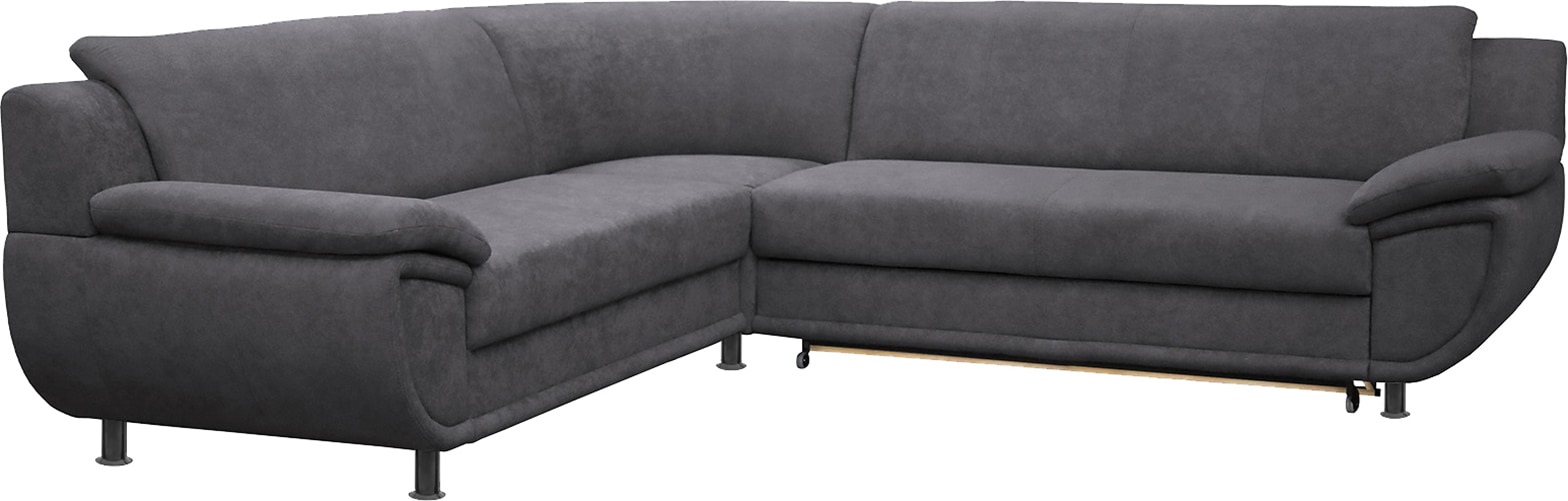 TRENDMANUFAKTUR Ecksofa »Rondo wahlweise mit Schlaffunktion, 267x247 cm (BxT), breite Armlehnen« L-Form, wahlweise mit Federkern bestellbar, Füsse schwarz