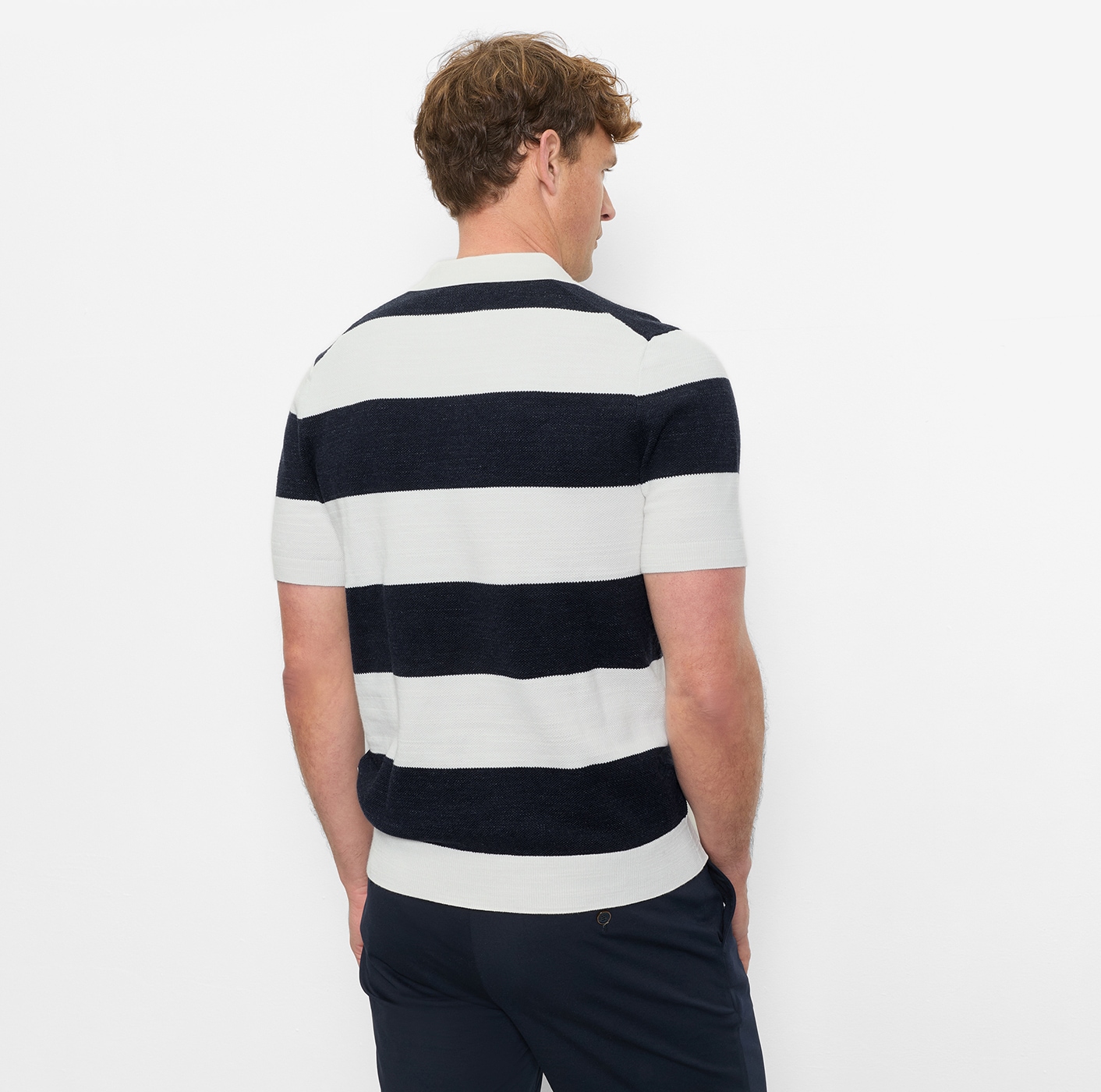 OLYMP T-shirt à manches courtes mit Block-Streifen und im Strick-Look