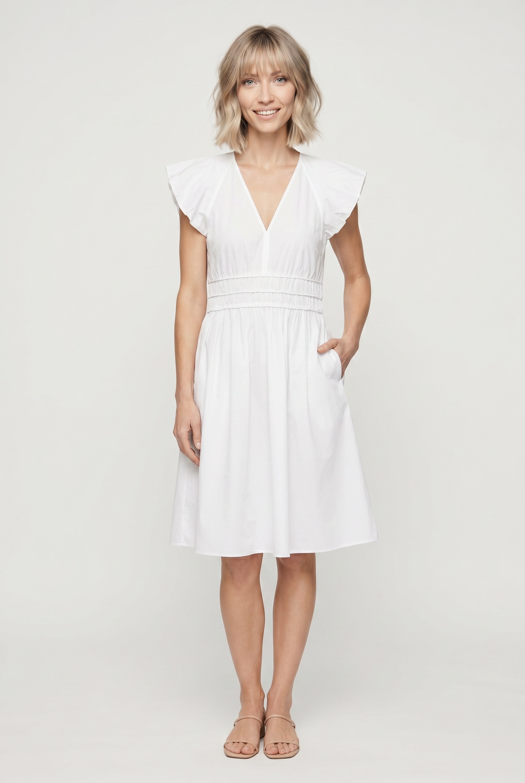BOSS ORANGE Mini-robe »Darico Premium Damenmode« Poches pour les mains avec taille froncée, col en V