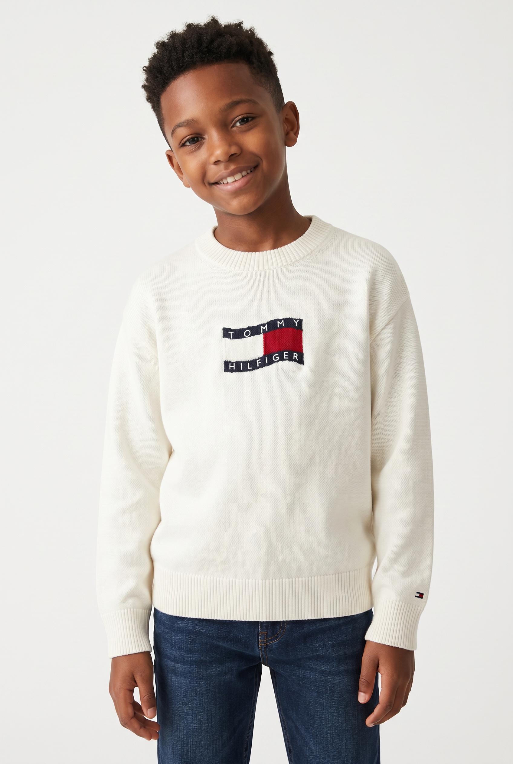 Tommy Hilfiger Pull en tricot »WAVY FLAG SWEATER LS« Enfants jusqu’à 16 ans, col rond