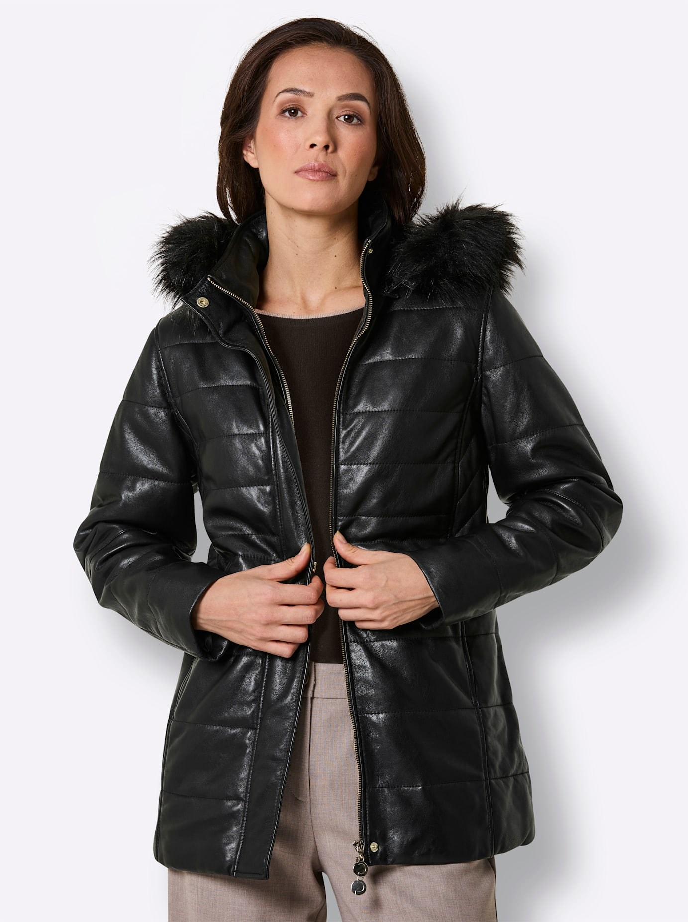 Mainpol Lederjacke mit Kapuze