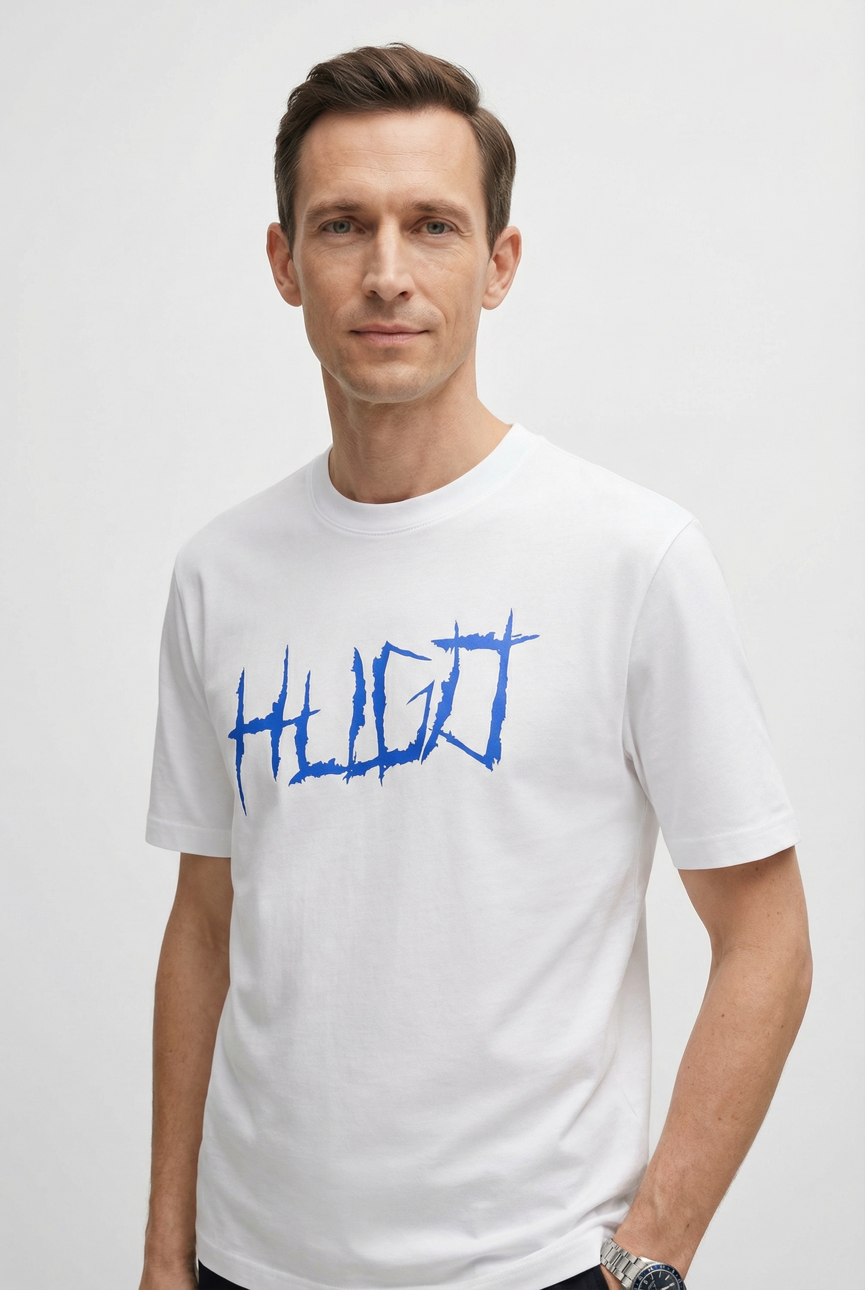HUGO Blue T-Shirt Rundhalsausschnitt, Regular Fit, Logodruck