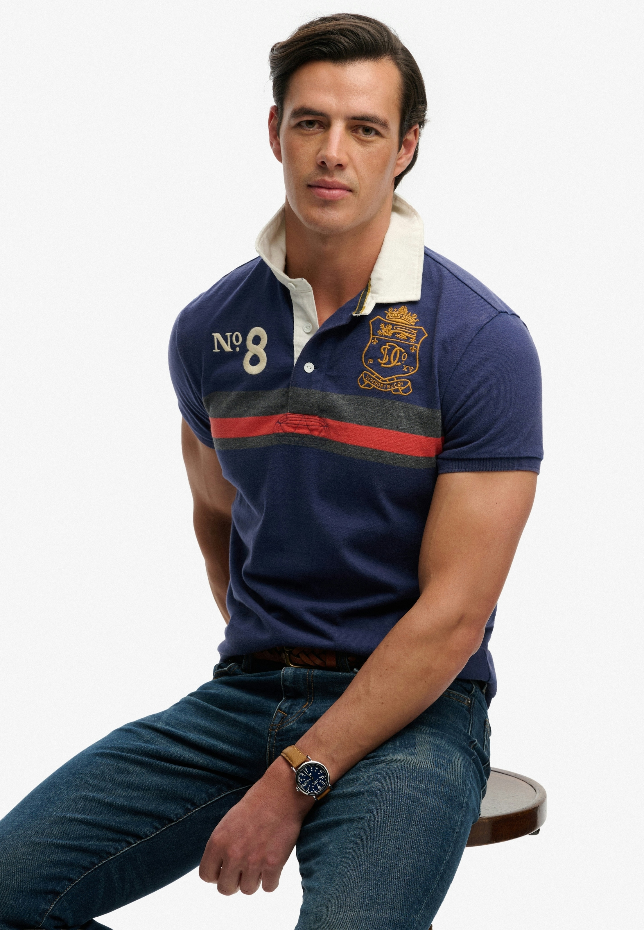 Superdry Polo »DOUBLE EMBLEM JERSEY SS RUGBY« dans le style rugby tendance