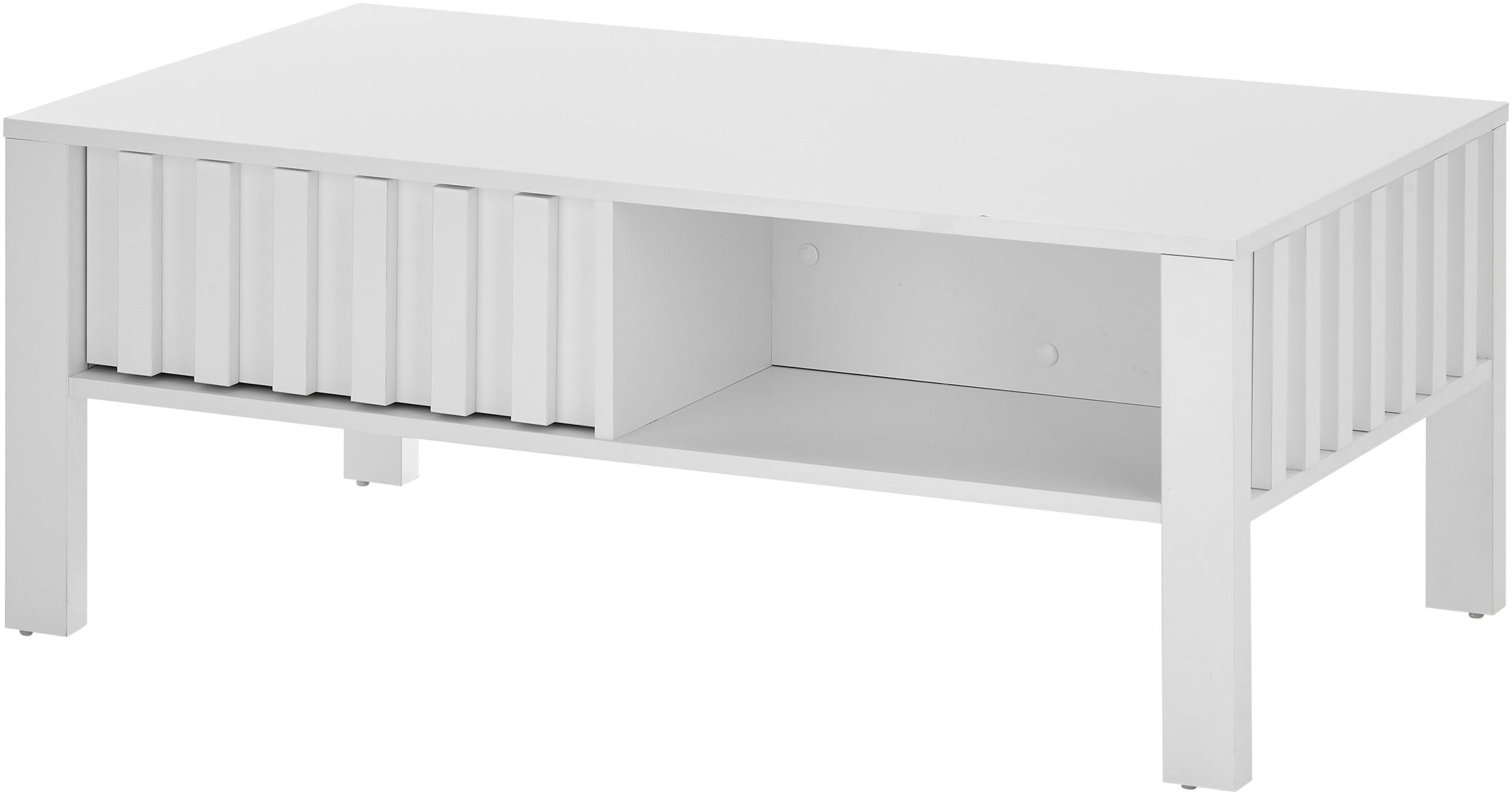 Stolkom Couchtisch »Mao weiss matt, Wohnzimmertisch, BxHxT 108x42,5x60 cm«, Lamellen Optik, 1 Schublade und 1 offenes Fach