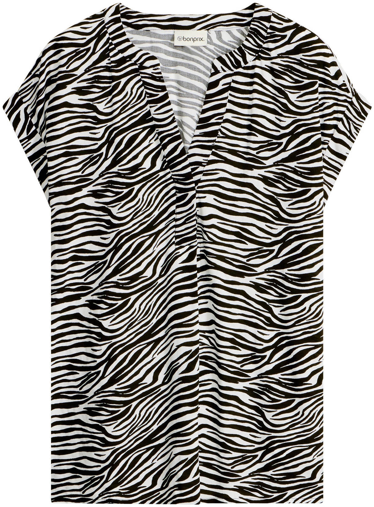 bonprix Tunika eleganter Look, Kurzarm-Design, Regular Fit, mit Henley-Kragen