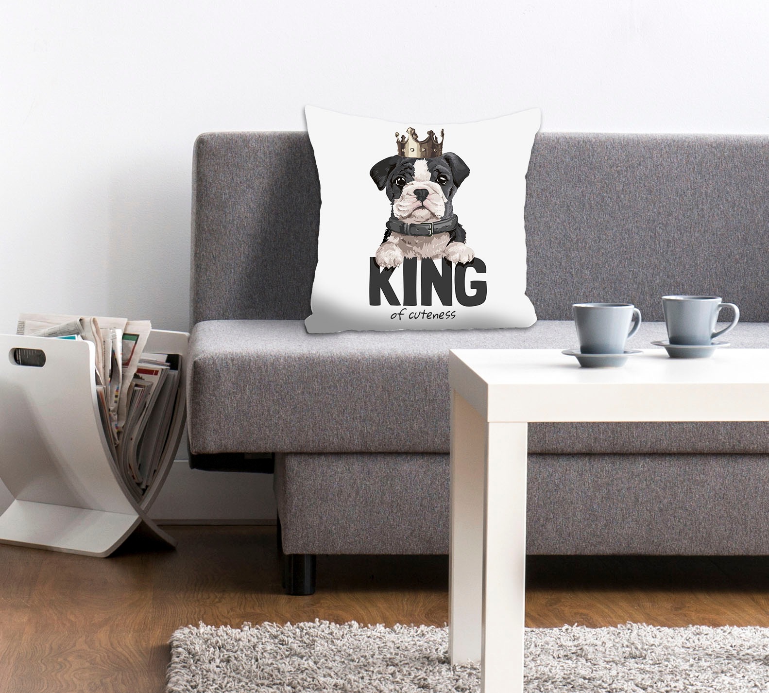 Image of queence Dekokissen "KING OF CUTENESS" mit einem Hund mit Krone