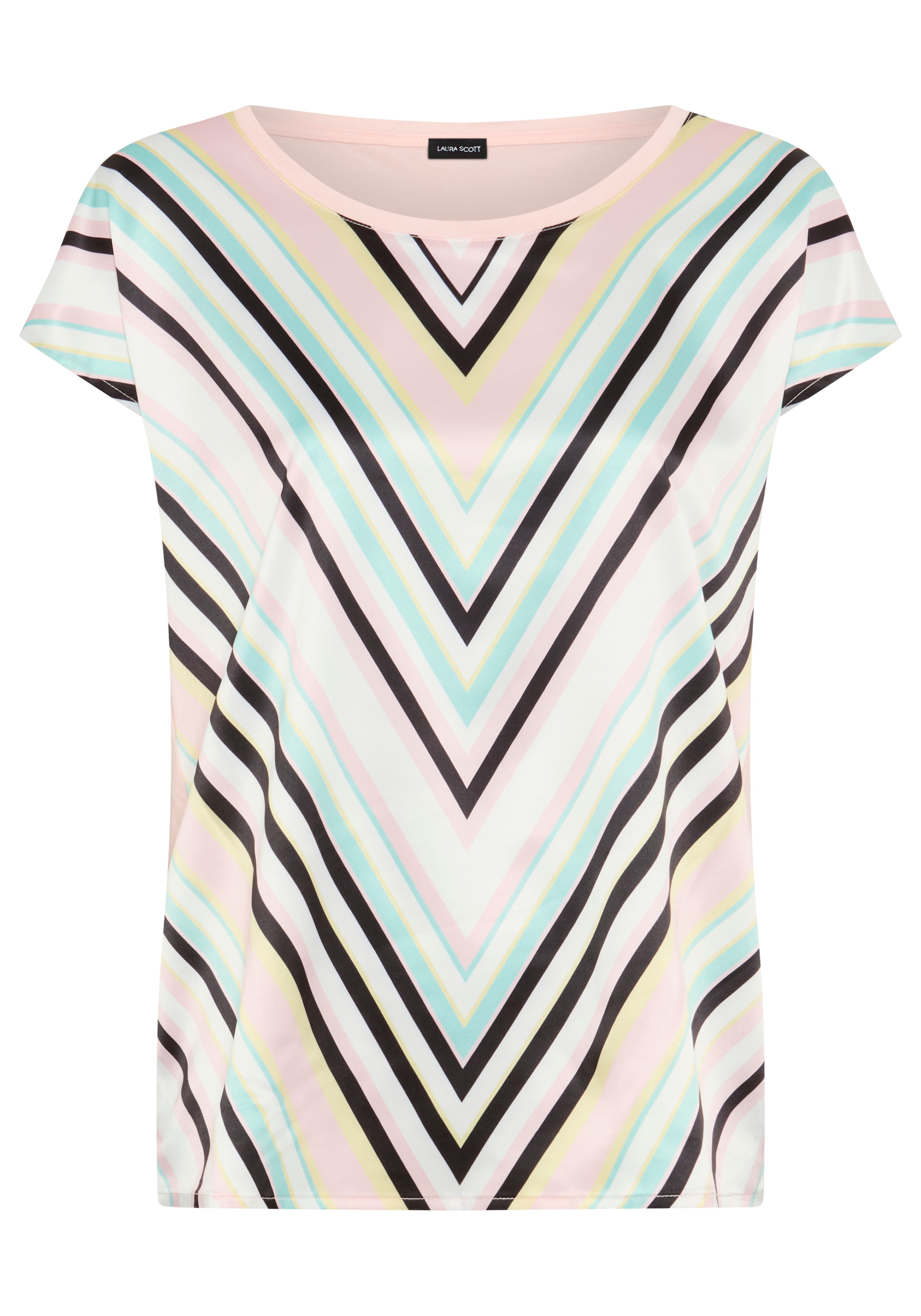 Laura Scott Shirtbluse gemustert und gestreift, femininer Stil, Rundhalsausschnitt