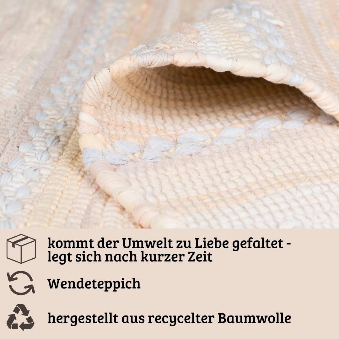 Home affaire Teppich »Nickelberg«, rechteckig, 10 mm Höhe, 90% Baumwolle, handgewebt, mit Fransen, aus recycelten Materialien