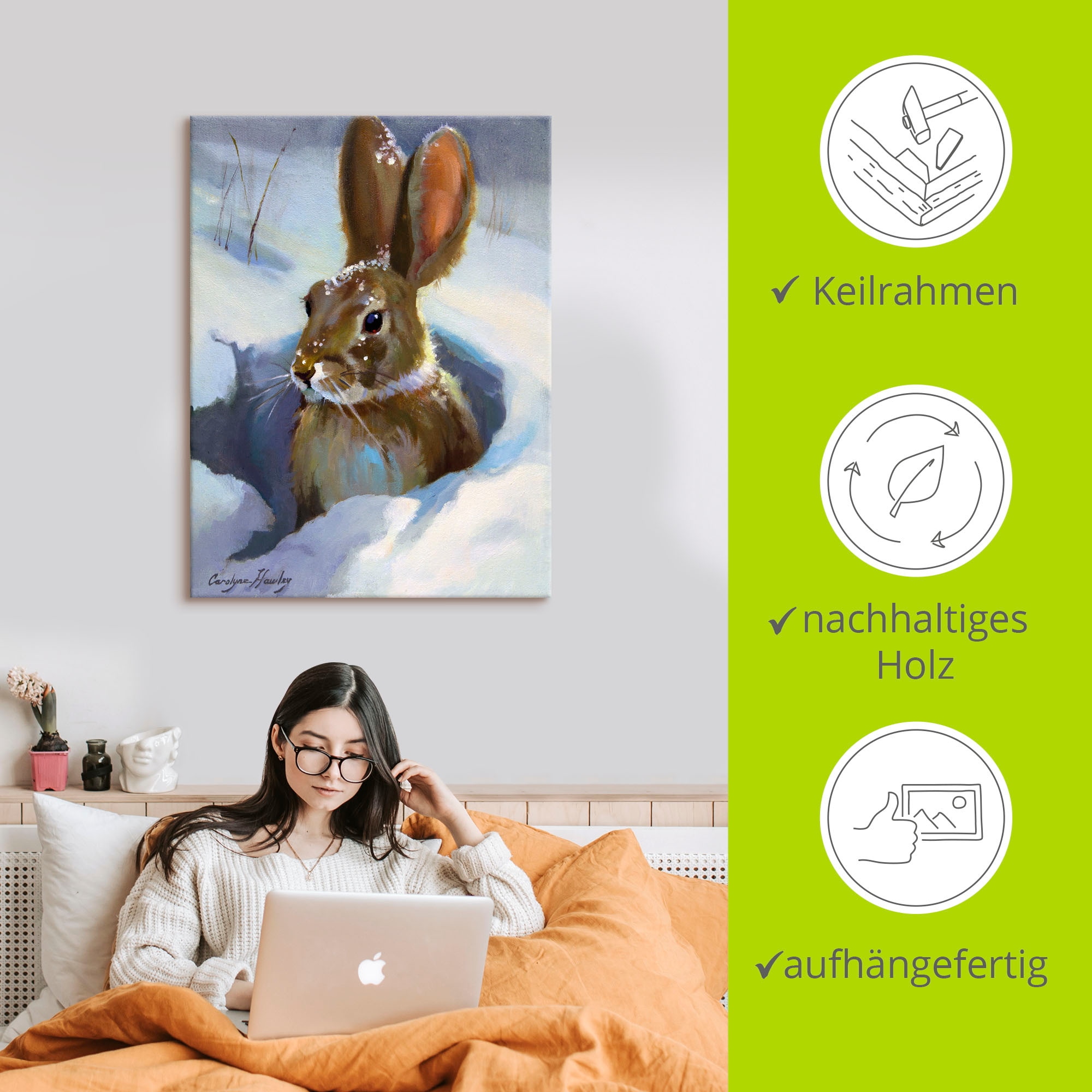 Artland Wandbild »Schneehase« Wildtiere 1 Stk. tlg. auf Holzrahmen gespannt