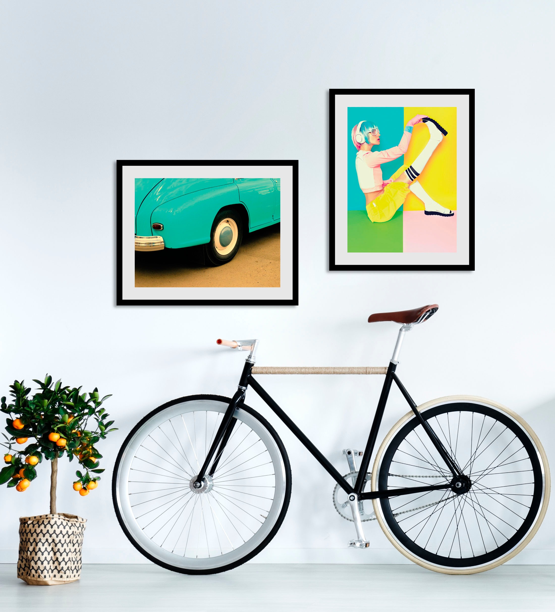 Image of queence Bild "Nostalgie" Auto 1 Stk. tlg. HD Premium Poster-Druck inkl. Holzrahmen