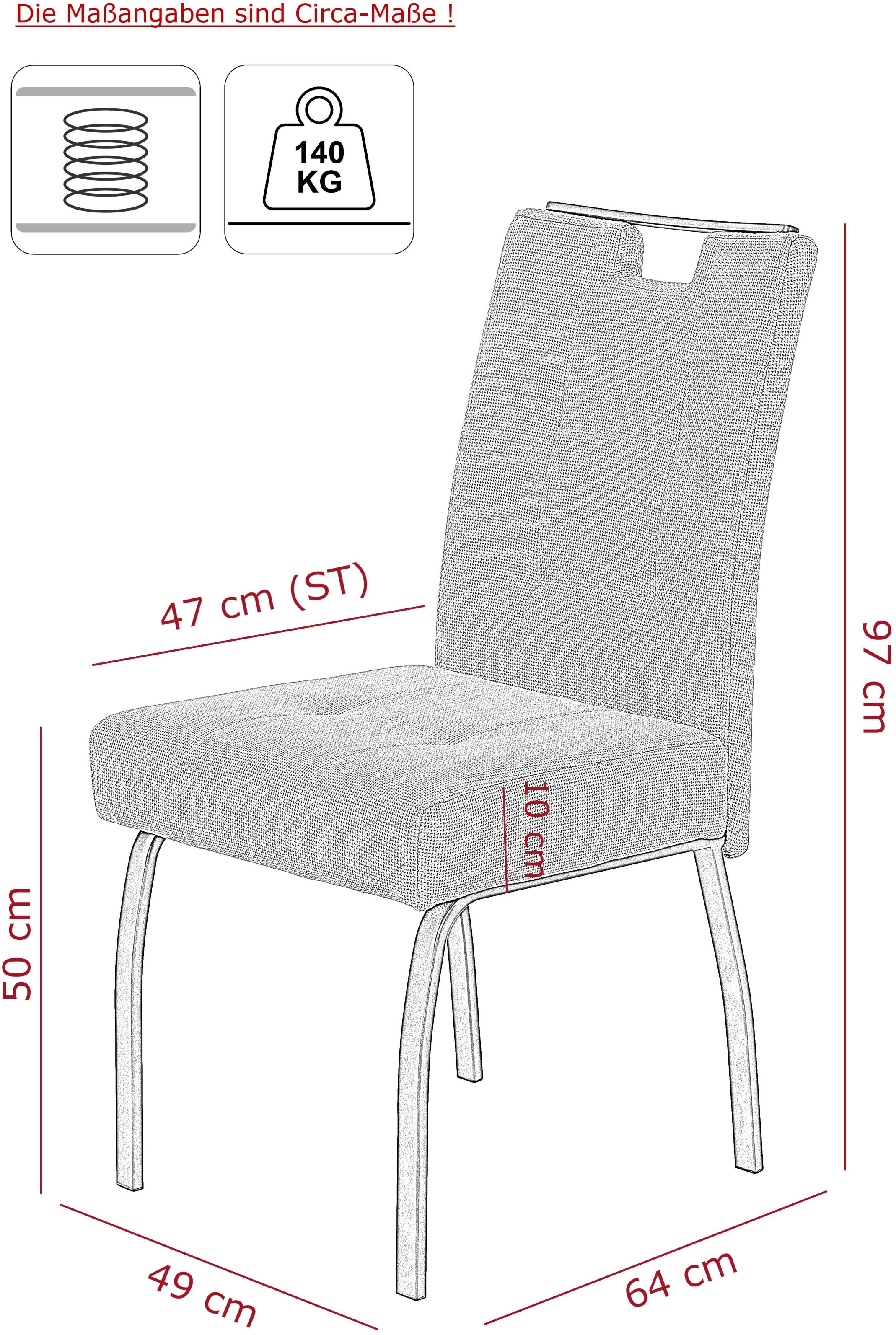 HELA Essgruppe »EBRO« Set, 5 Stk. tlg. Mit Synchronauszug, Vierfussstuhl XL Sitzbreite, Federkorb, Griff