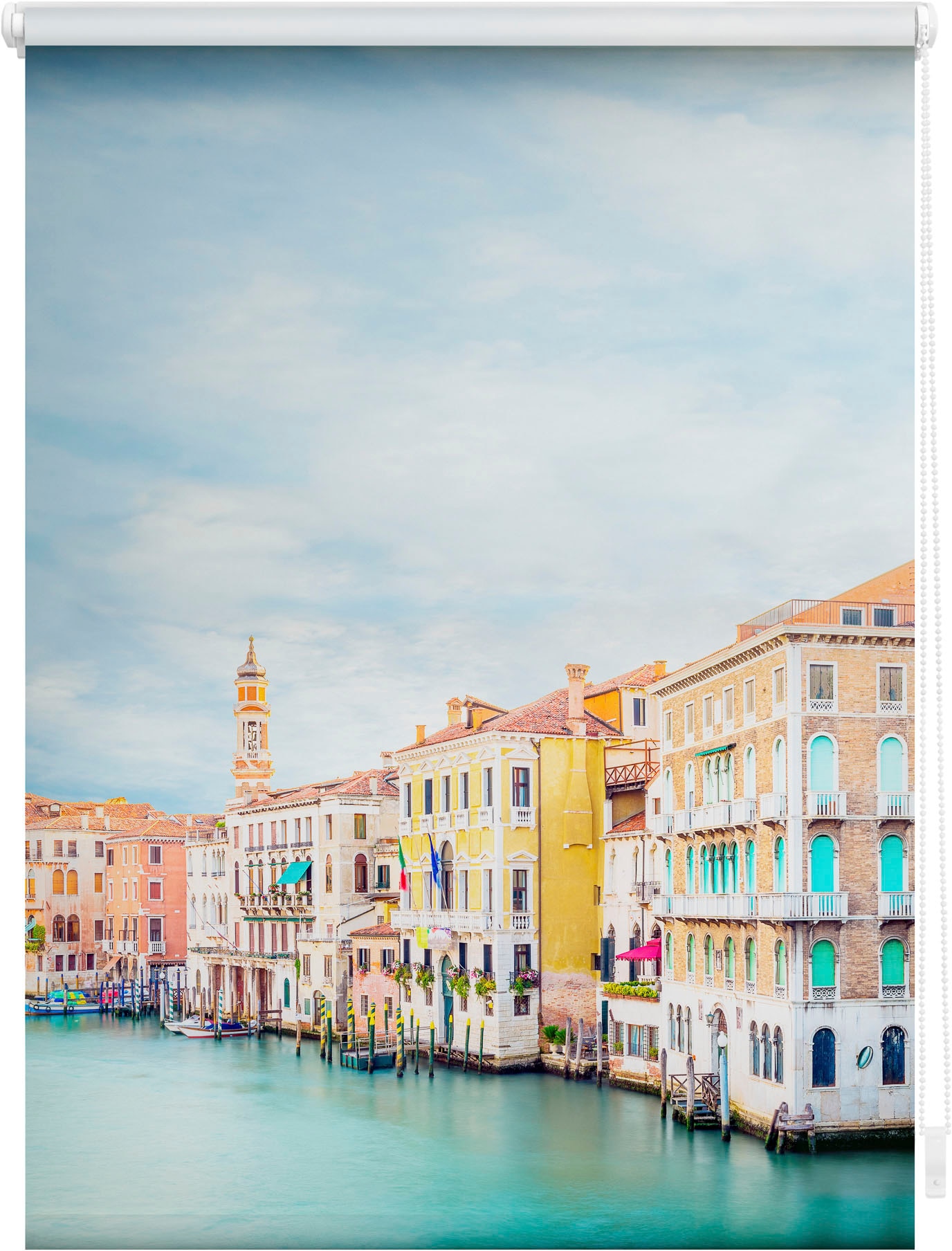 LICHTBLICK ORIGINAL Seitenzugrollo Bohren, Klemmfix, kaufen - freihängend Sichtschutz-Blendschutz, blickdicht, »Rollo Blau«, blickdicht, Venedig jetzt ohne
