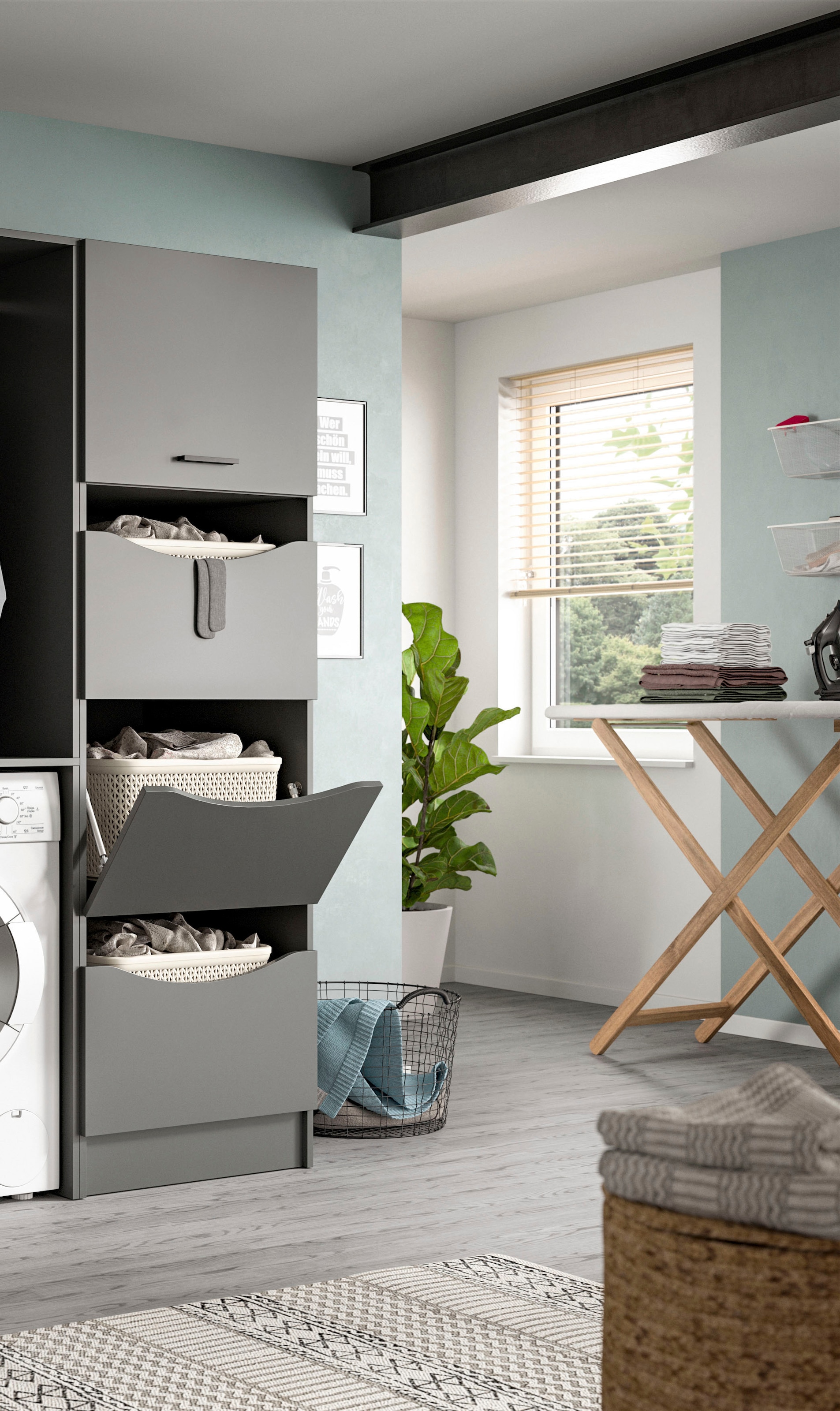 welltime Wäscheschrank »FALAS,  Höhe 195 cm, 4 Klappen, Wäscheorganizer« in verschiedenen Farben erhältlich, 1 Stk. tlg. Universalschrank, Mehrzweckschrank, Badezimmer, Hauswirtschaftsschrank