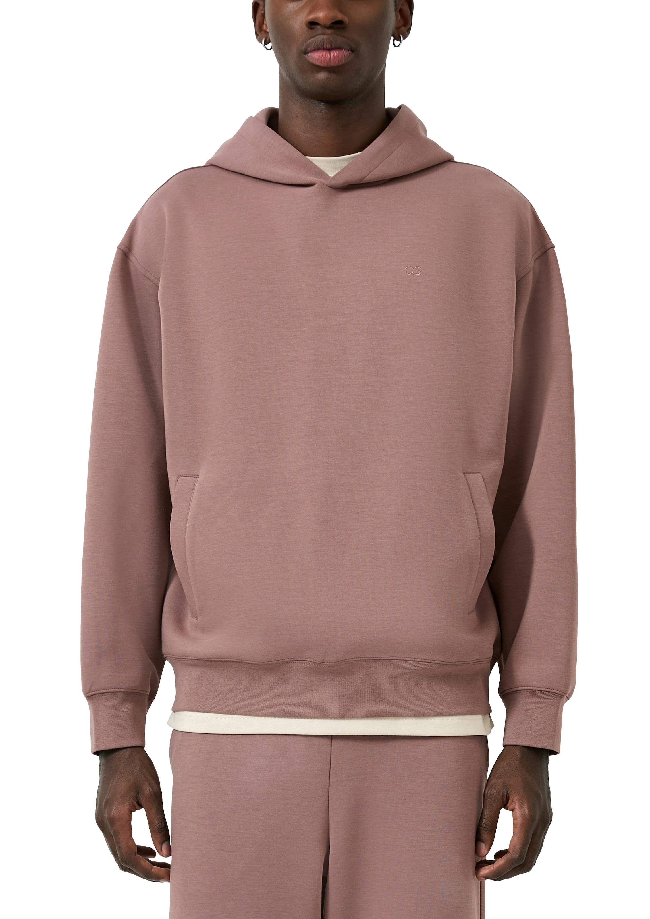 Image of QS Kapuzensweatshirt, unifarben, mit Logo-Stickerei