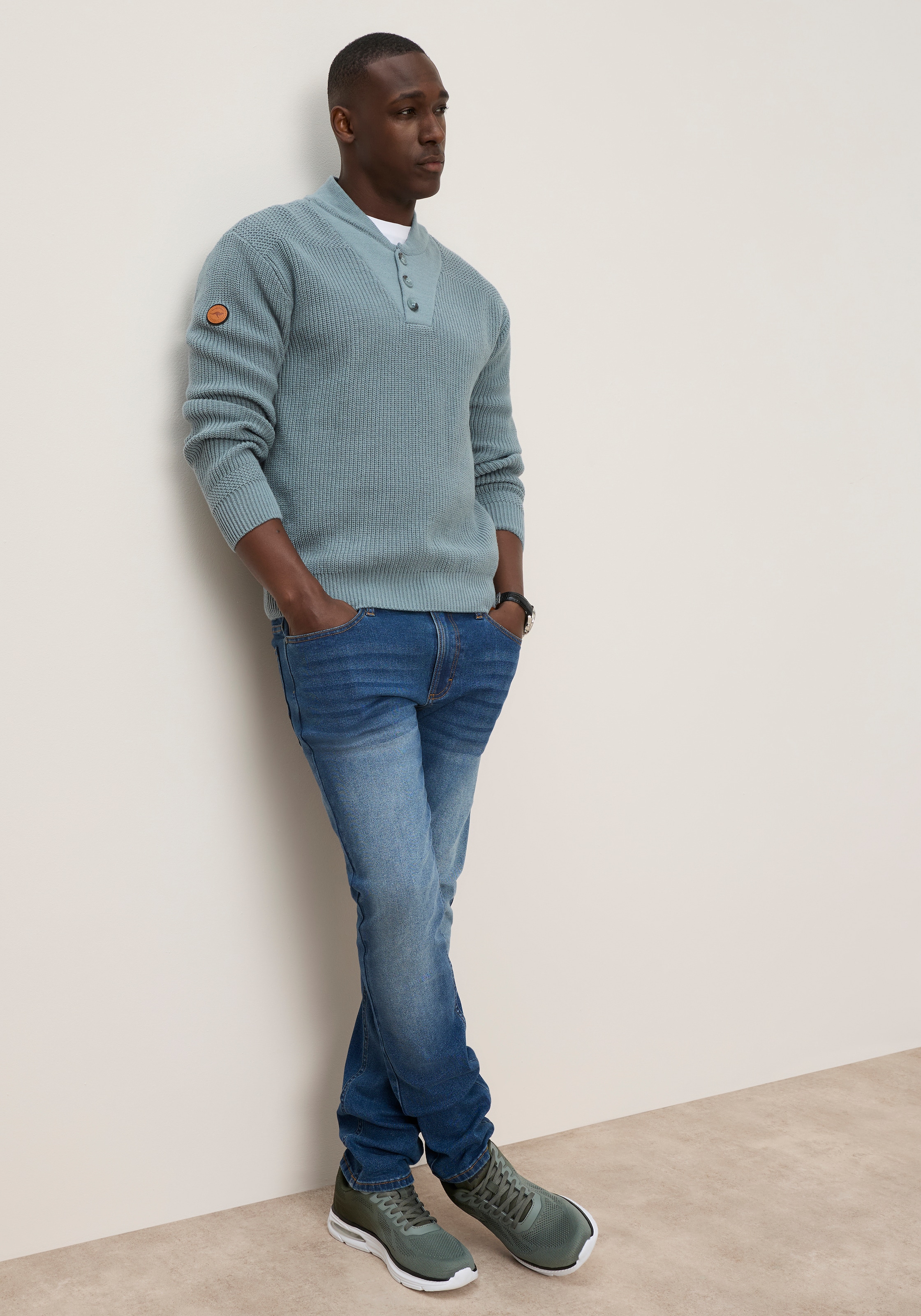 KangaROOS Strickpullover mit Stehkragen, Regular Fit, aus Baumwolle, Langarm
